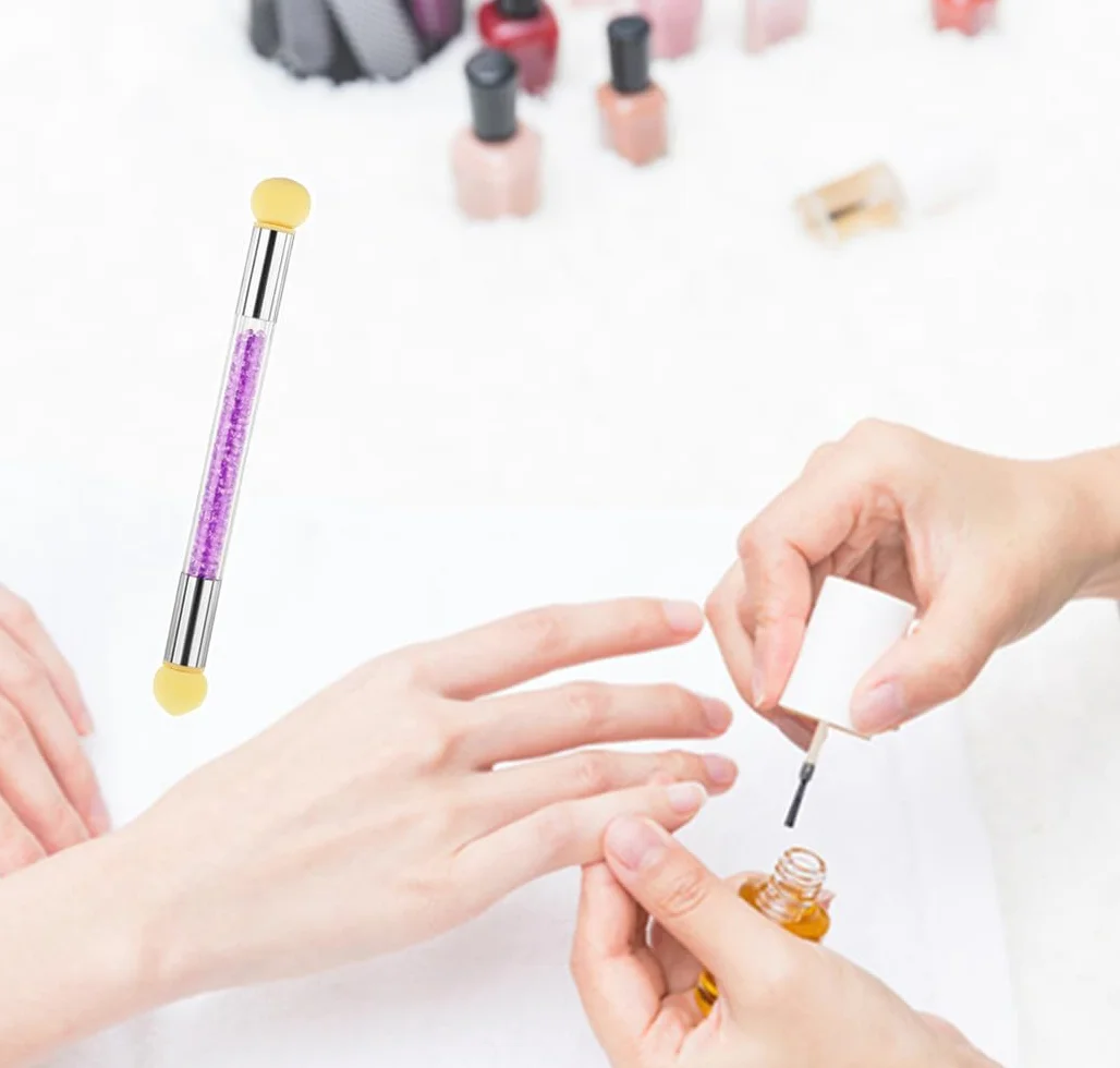Spugna di pennellino Doppia Testa Spugna di Pennellino per Unghie con Manico Strass incluso 18 Testine di ricambio Pennello di spugnetta pigmento per nail art