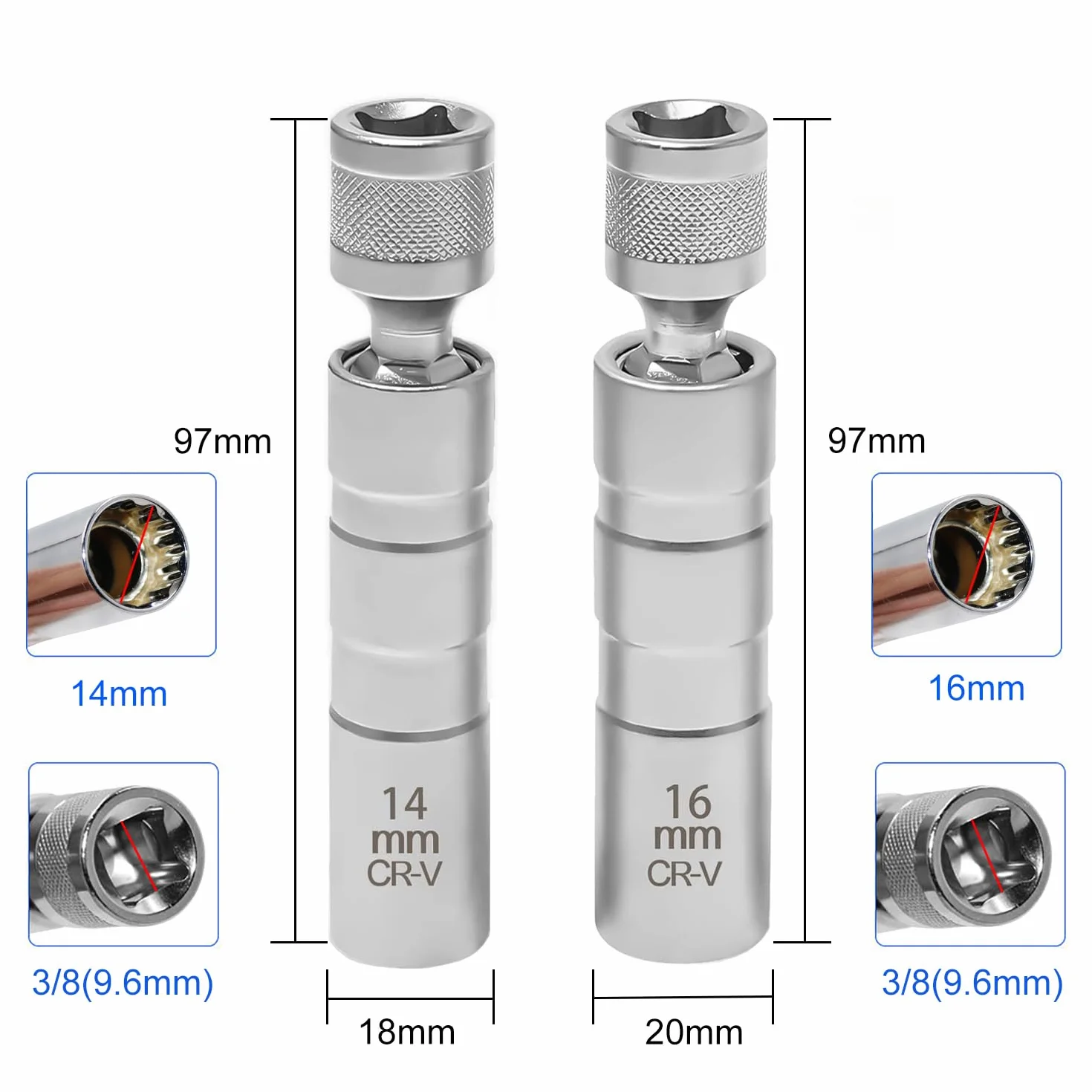 Chiave Candela 16mm 14mm Magnetico Flessibile Universale per Auto