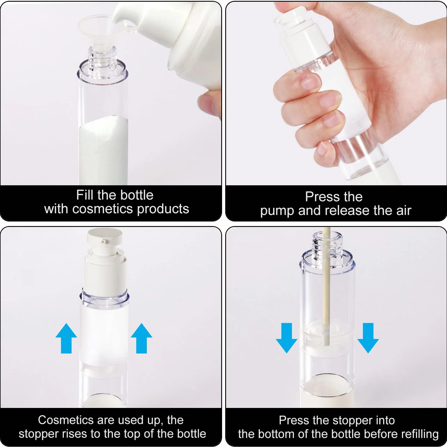 6 Pezzi 50ml Airless Porta Crema Pump, Airless Contenitore Crema Pump, Dispenser per Crema, Dispenser Cosmetico da Riempire, Bottiglie da Viaggio per Lozione, Fondotinta, Olio essenziale
