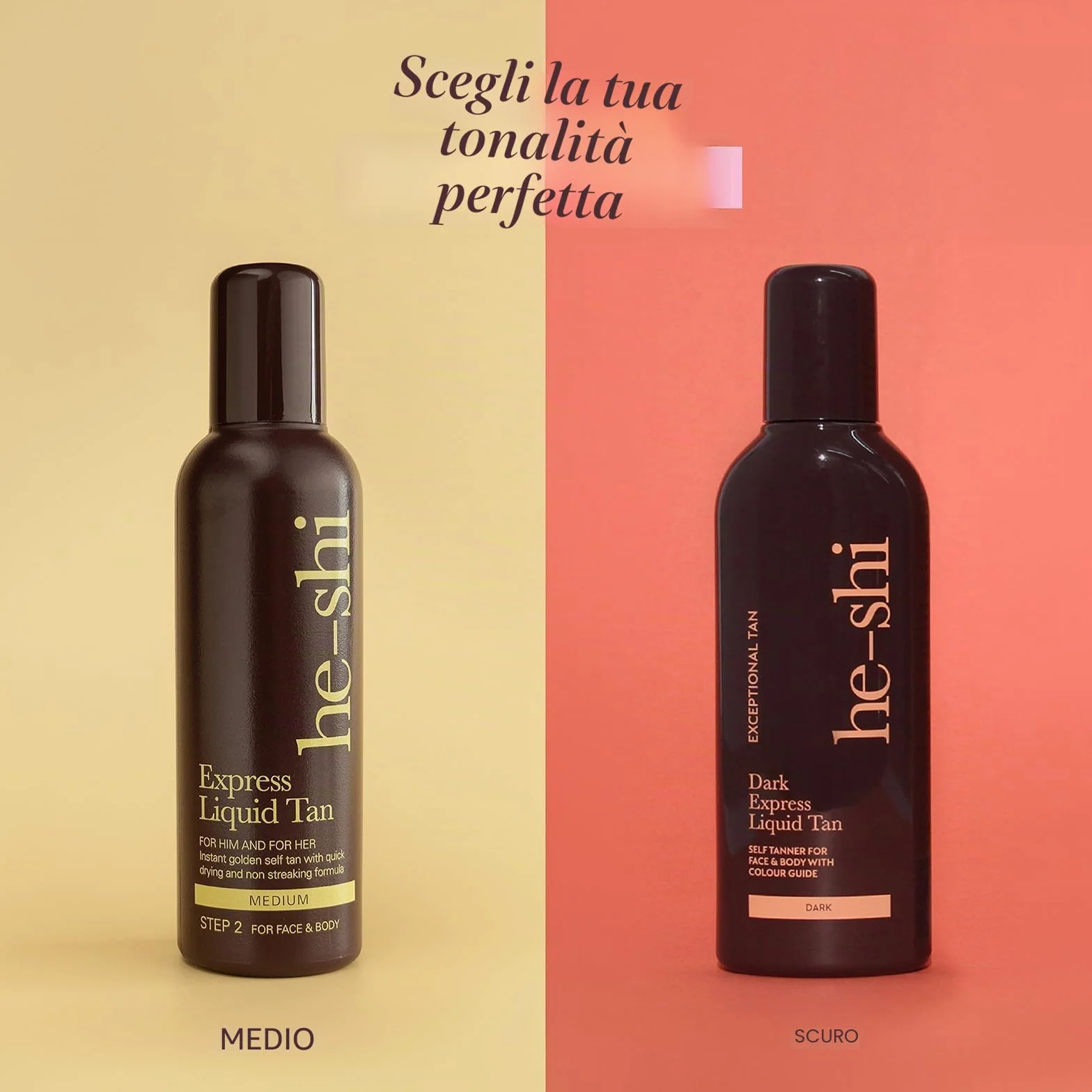 He-Shi Express Liquid abbronzante istantaneo liquido – nessun odore autoabbronzante – formula ad asciugatura rapida e senza aloni – formula naturale vegana con glicerina – autoabbronzante per corpo e