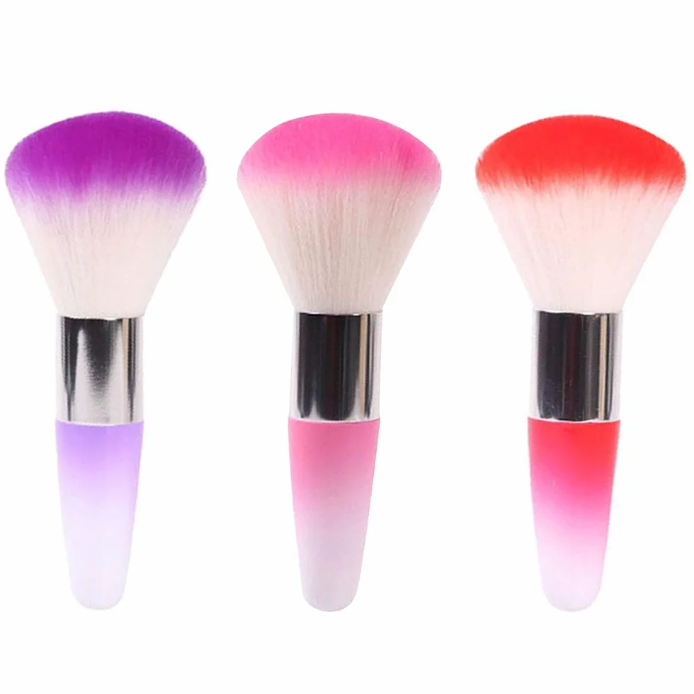 Mwoot 3 Pezzi nail art Dust Brush Remover Cleaner per acrilico gel UV, unghie polvere strass trucco fondazione (Rosso, rosa, viola)