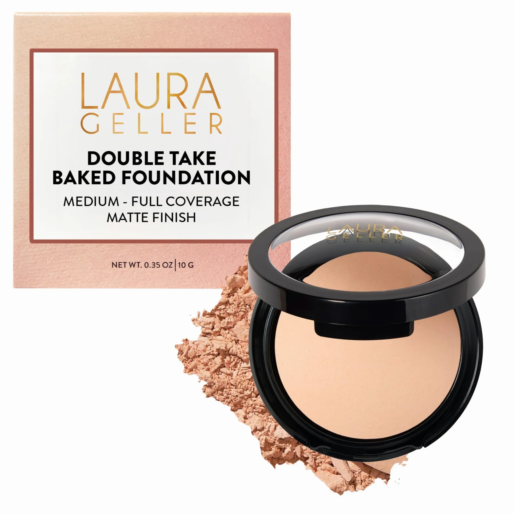 LAURA GELLER NEW YORK Fondotinta in Polvere Baked Double Take – Coprenza Totale, Finish Opaco Traspirante, Fondotinta Coprente a Lunga Tenuta, Formula Anti-Età, Senza Effetto Maschera