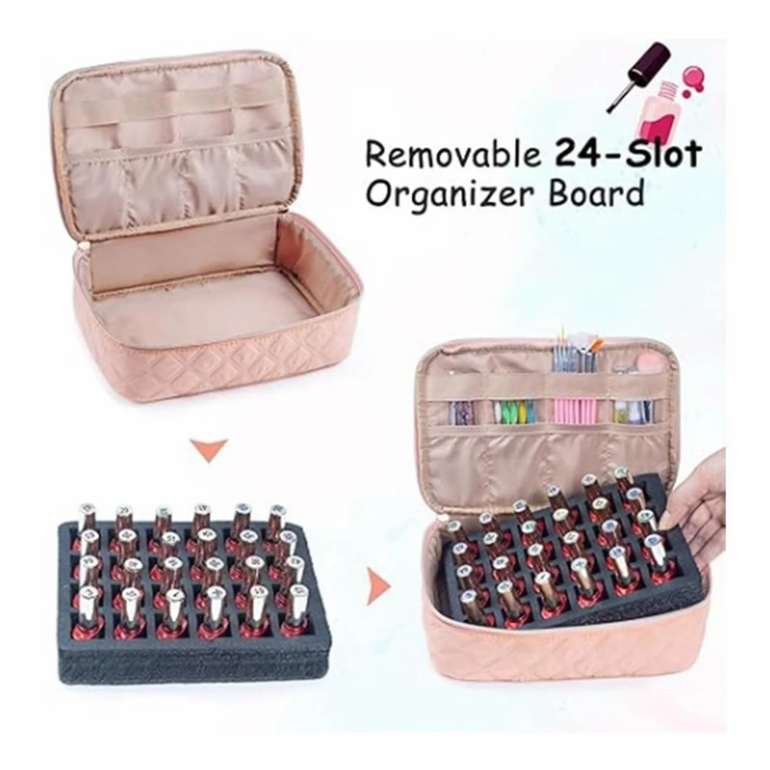 Porta Smalti Valigetta Unghie Custodia Portaoggetti For Smalto For Unghie, Contiene 48 Flaconi E Borsa For Strumenti For Manicure Borsa Viaggio(Pink)