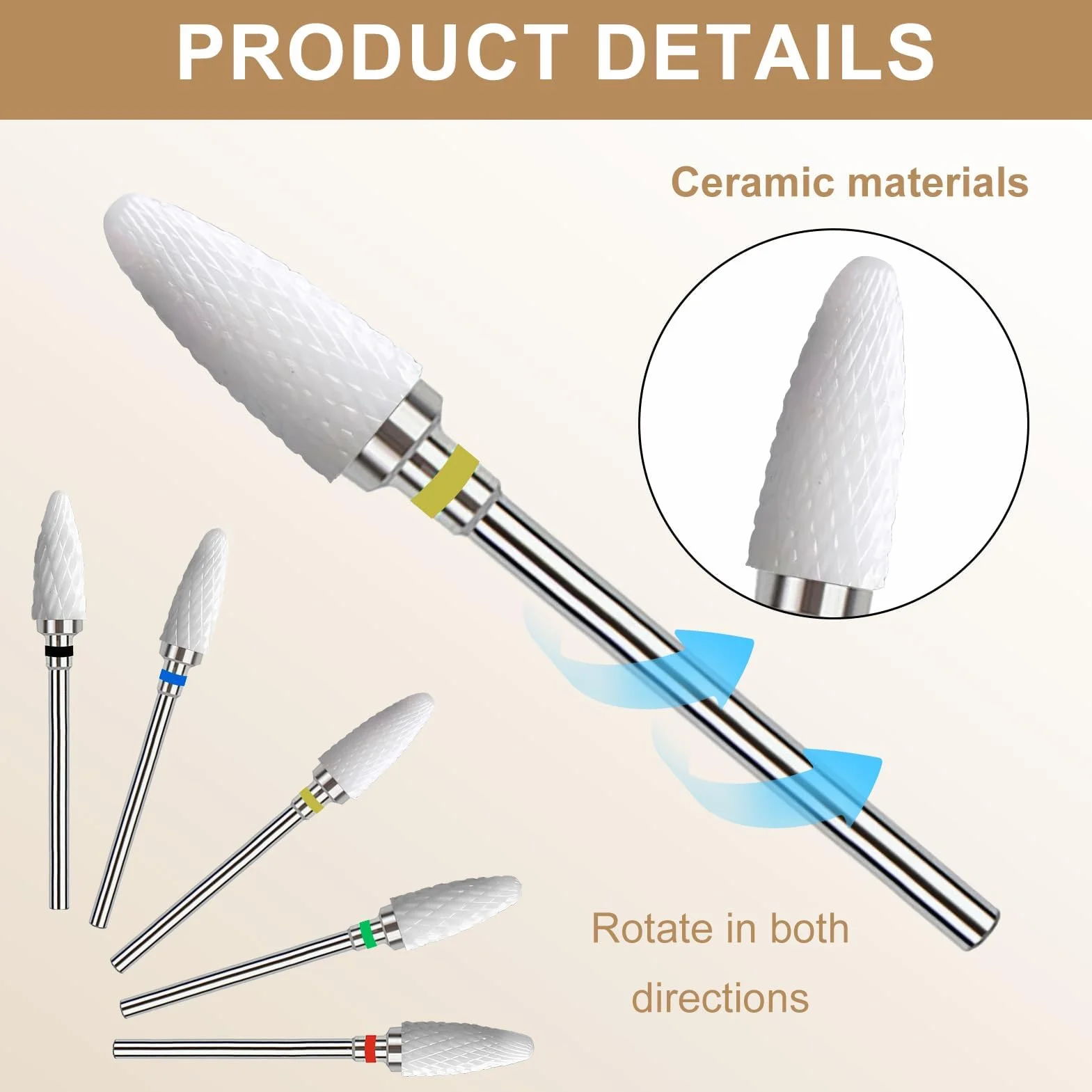 Ceramica Fresa Unghie 5 Punte Rimozione Gel Manicure Elettrico Accessori Professionali 3/32 Pollici