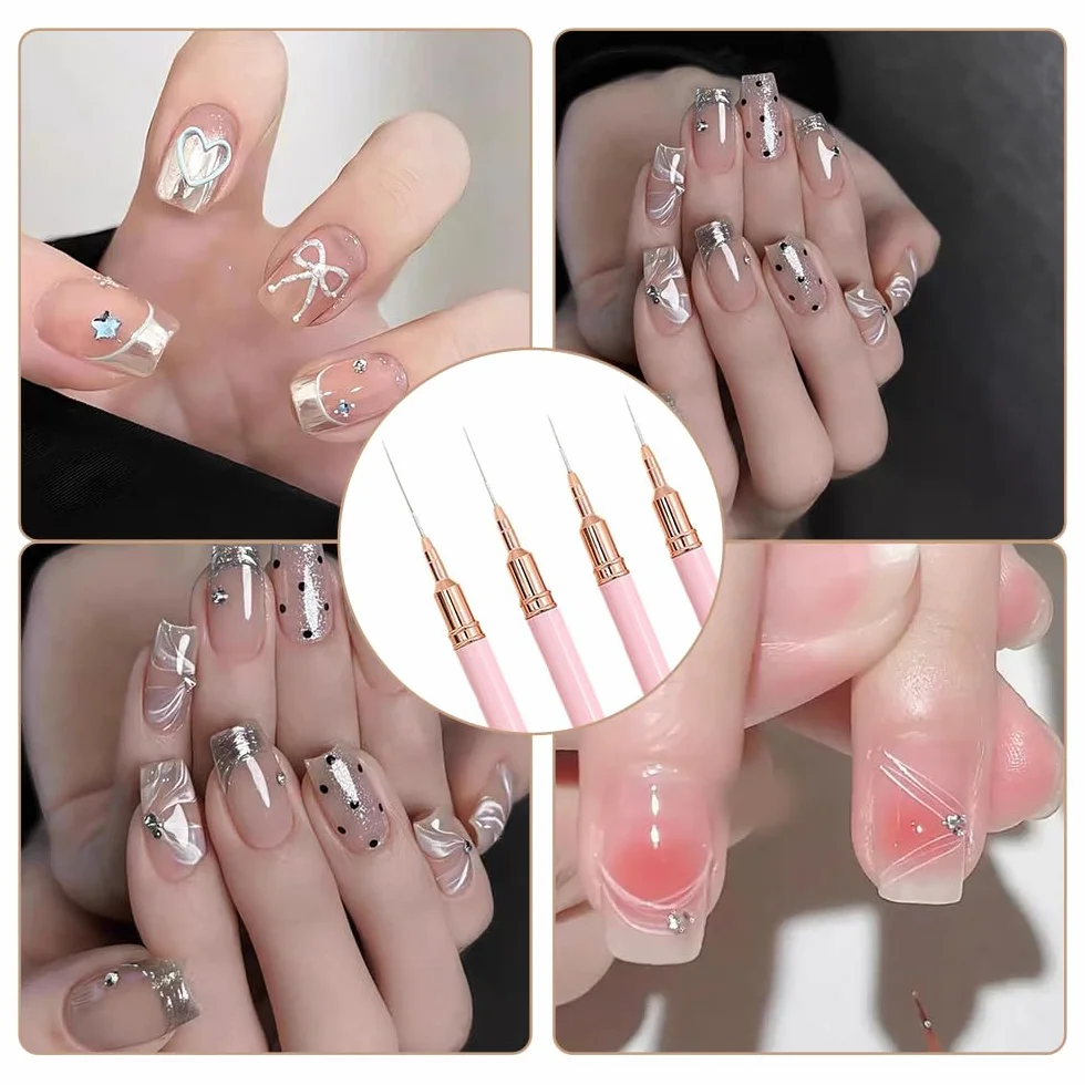 5Pezzi Pennelli per Unghie, Pennelli per Nail Art, pennello Sottile Nail Art Pennelli Set per Disegnare Linee Fini Attrezzo