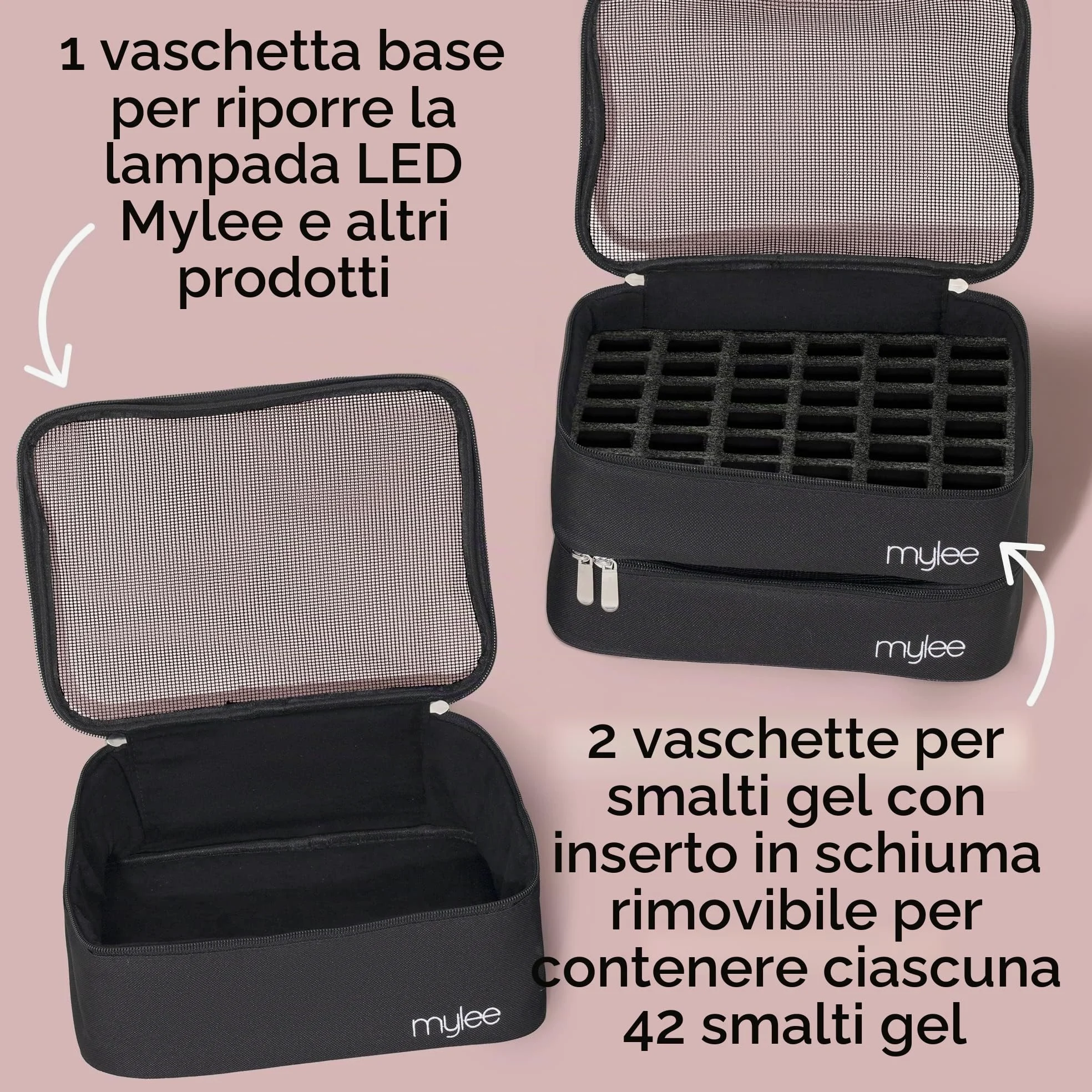 MYLEE Organizer per Set Smalto – Valigetta Porta Smalti per Unghie | Borsa Organizer per Onicotecnica ed Estetista, con Maniglia e Inserti in Gommapiuma, Contiene 84 Smalti