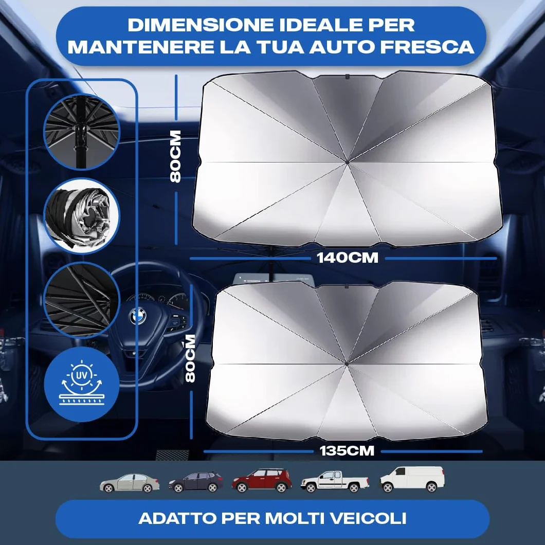 Parasole Auto Protezione Solare Anteriore 140x80cm UV Resistente