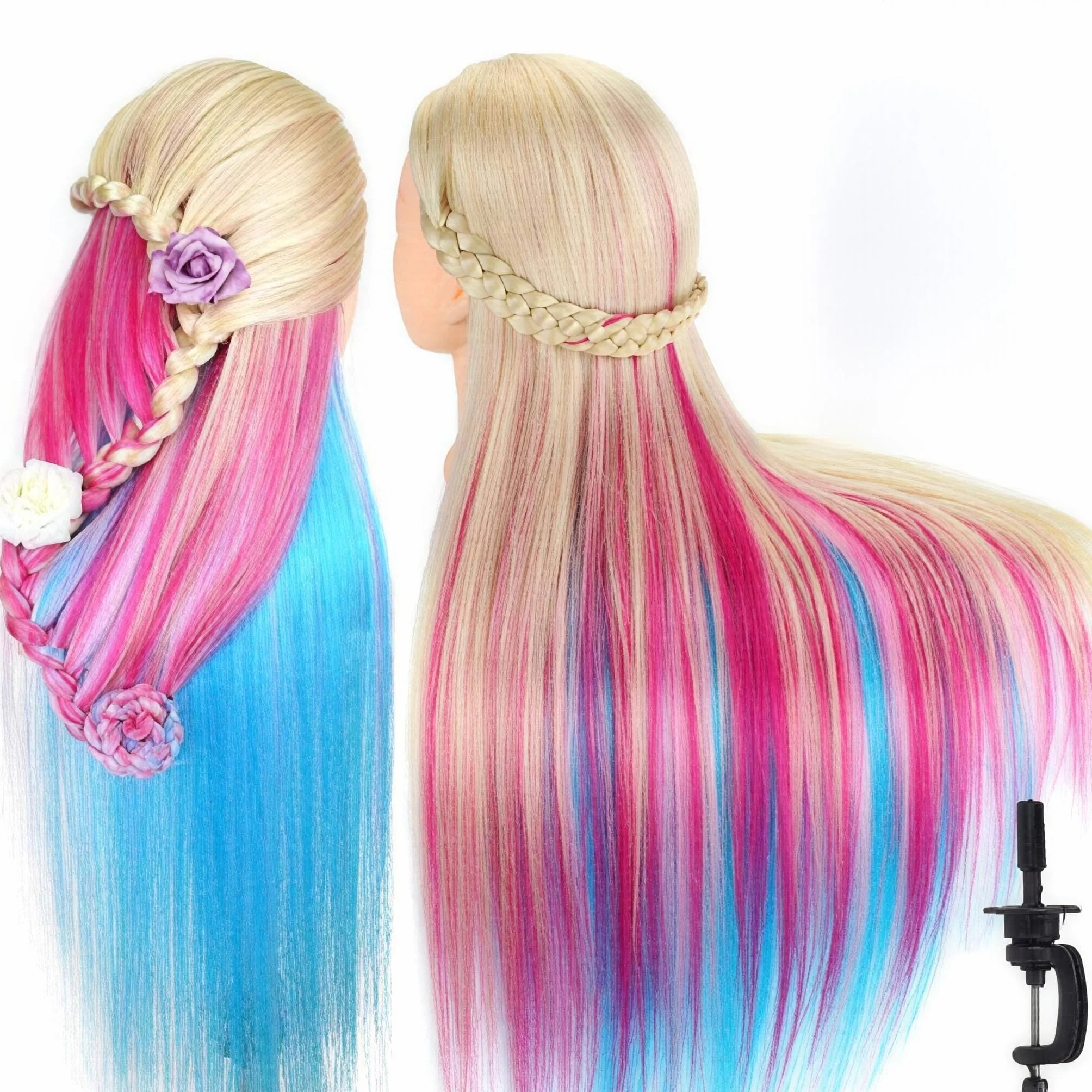 TopDirect Manichino 75cm Capelli Colorati Parrucchiere Formazione Pratica Modello con Morsetto