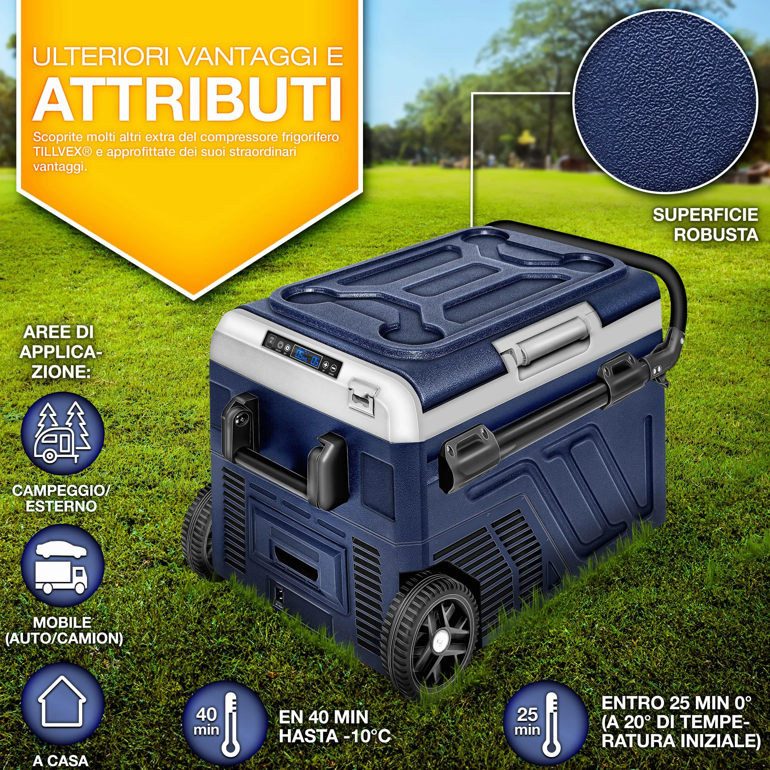 Tillvex Frigorifero Compressore Elettrico 50 Litri WIFI-APP 12/24V 230V -20°C Camper Camping