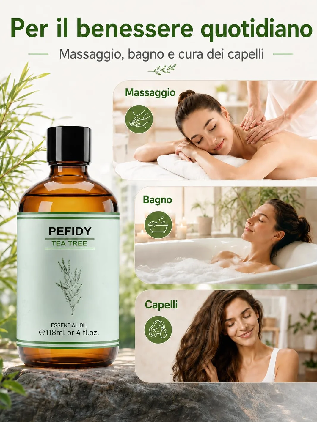 Olio Essenziale di Tea Tree 118ml, Olio di Melaleuca Alternifolia Distillato a Vapore, con Contagocce