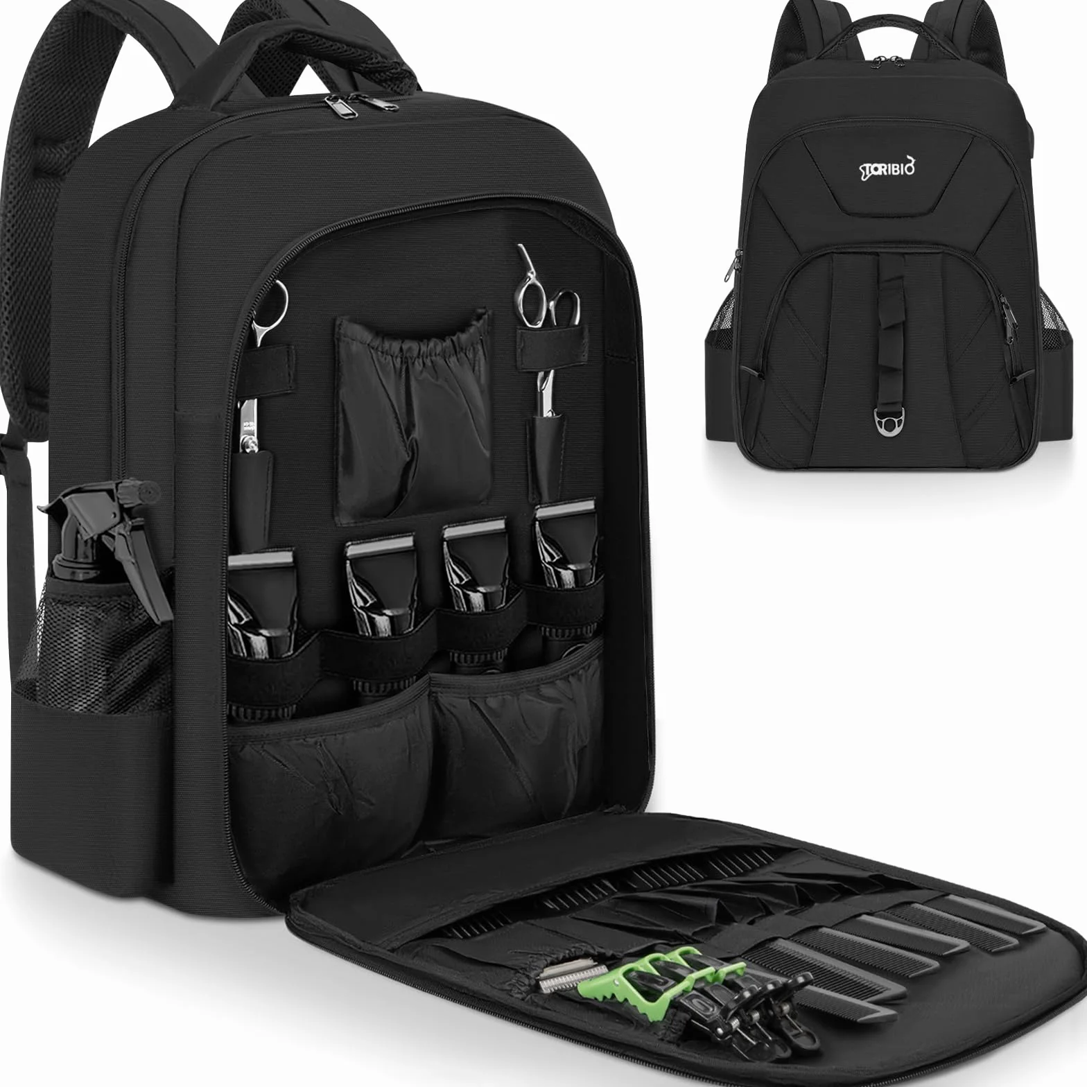 Barbiere Portautensili, Barbiere Stoccaggio Valigia, Clipper e Accessori Organizzatore, Parrucchiere Zaino Portatile per Barbiere, Borsa Barber, Nero