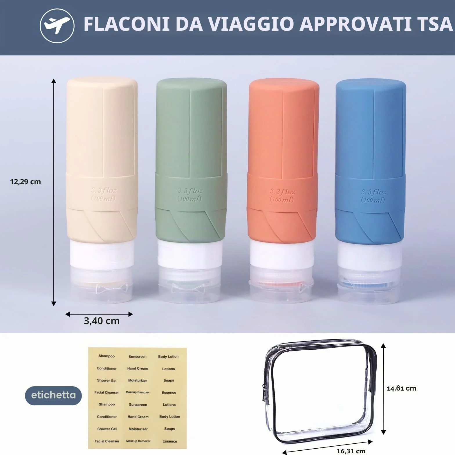 FADVAN Set Contenitori da Viaggio per Liquidi - 4pcs Flaconi da Viaggio in Silicone 100 Ml - Boccette per Porta Profumo,Doccia Shampoo,Detersivo, Accessori Utili (Morandi)