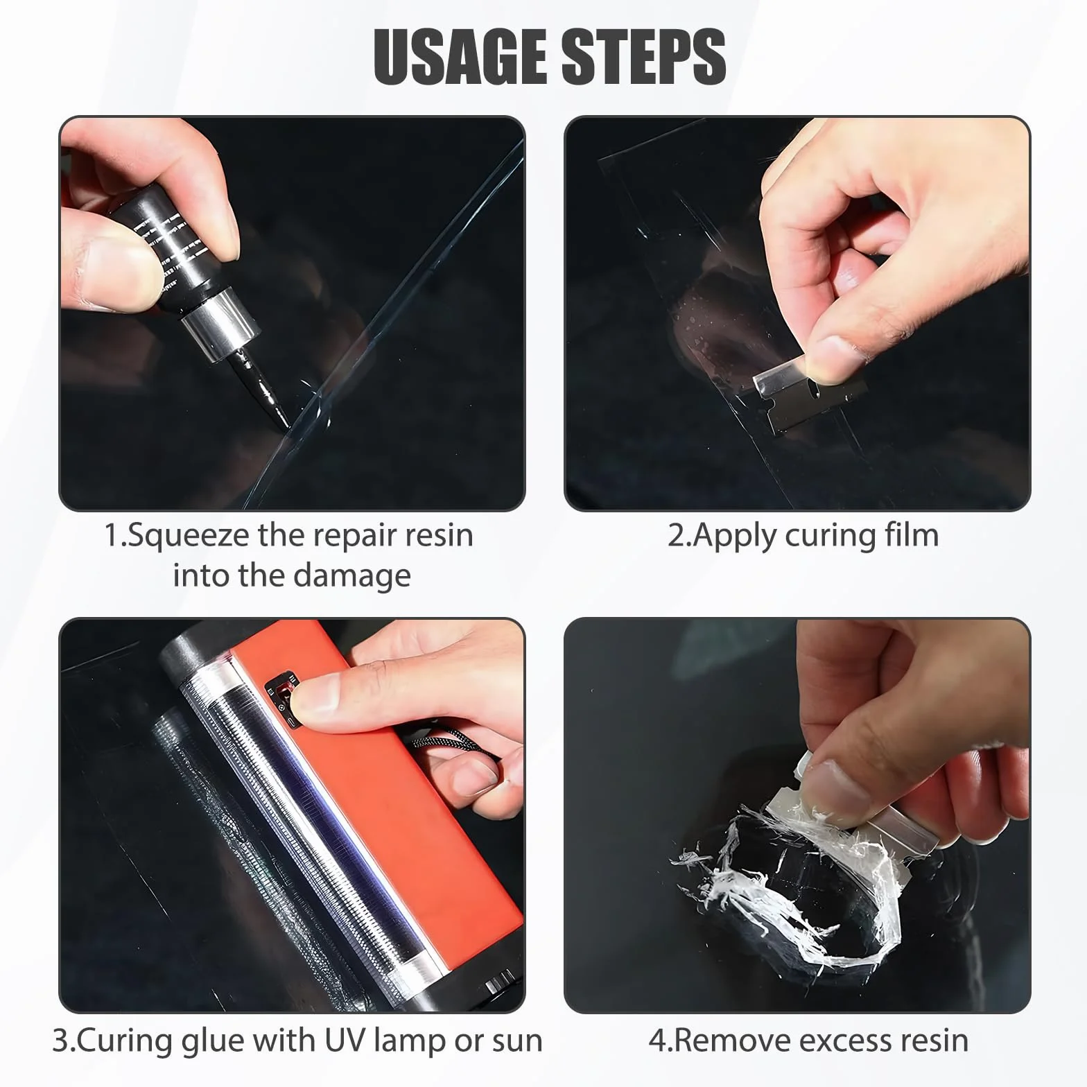 Kit Riparazione Parabrezza Auto 8 Articoli Colla Vetro Alta Efficacia