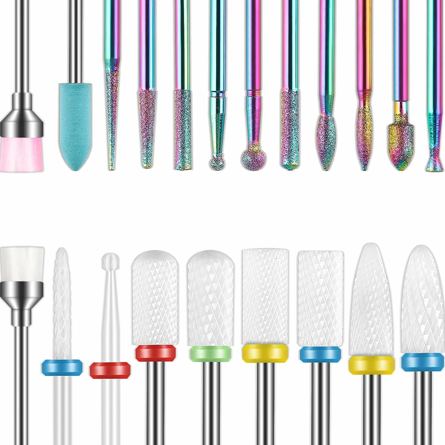 Depvko Set di 21 punte per trapano per unghie, lima elettrica per cuticole diamantate da 3/32 pollici e kit di frese per unghie in gel acrilico in ceramica, strumenti per nail art punta fresa cuticole