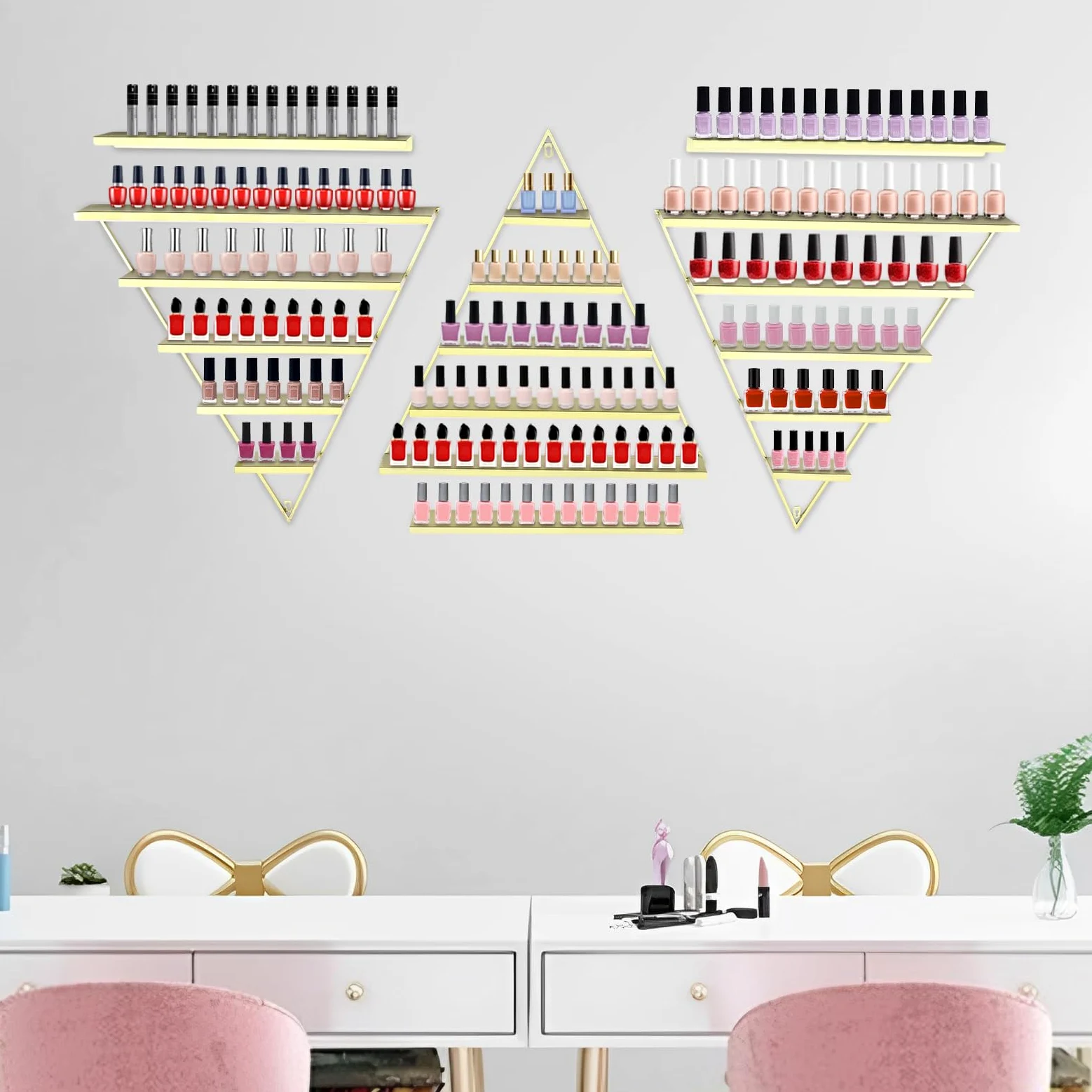 3 contenitori per smalti in metallo, organizer da parete, scaffalatura a 5 livelli, per conservare profumi, rossetto essenziale, per la casa spa, negozio di unghie, oro
