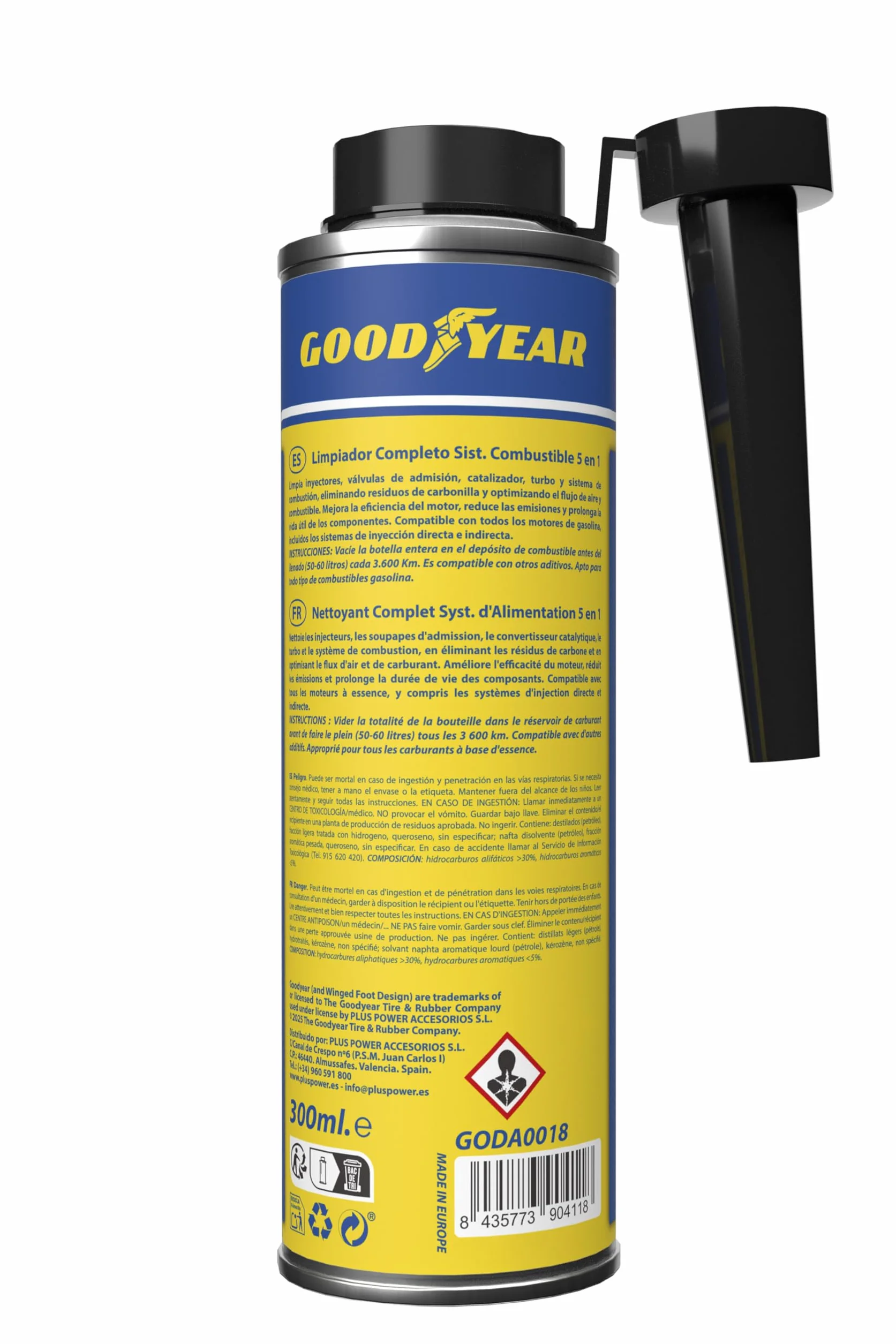 Goodyear Additivo detergente per Motori a Benzina 5 in 1 300 ml Detergente iniettori Turbo catalizzatore