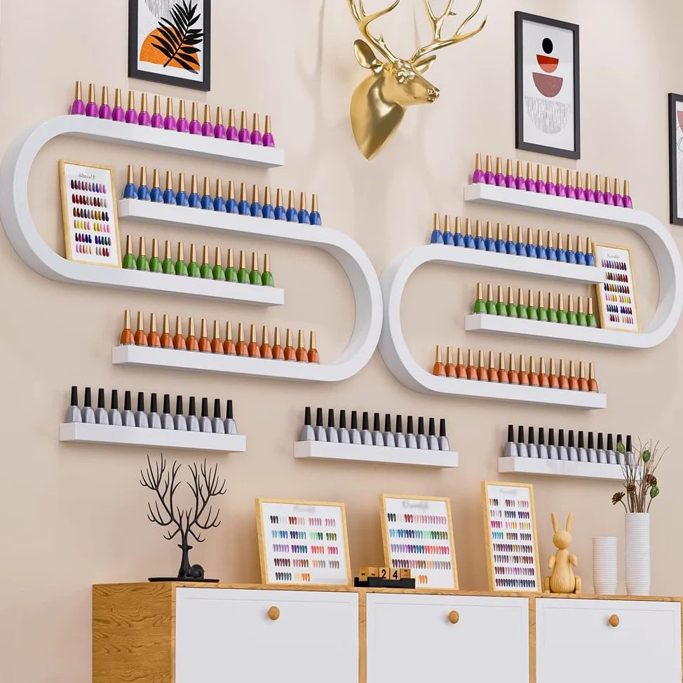 Porta Smalti A Forma di U da 2 Pezzi, Organizer per Oli Essenziali da Parete in Metallo, Espositori per Cosmetici, per Spa E Salone di Bellezza,Nero