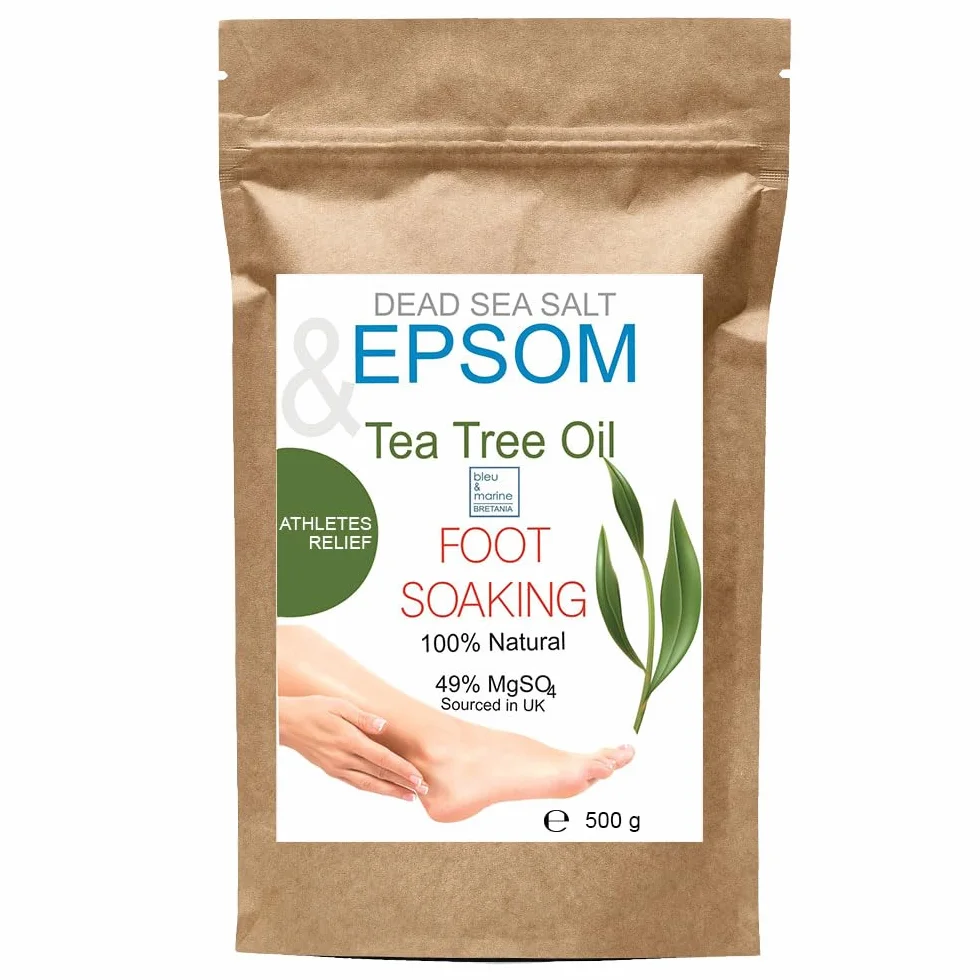 Sali da Pediluvio, Riparazione Unghie Danneggiate, Sale Epsom e Oli Essenziali, Magnesio per Bagno, Piedi, Mani, Pediluvio 500 g, Pedicure, Deodorante per Piedi, Calli