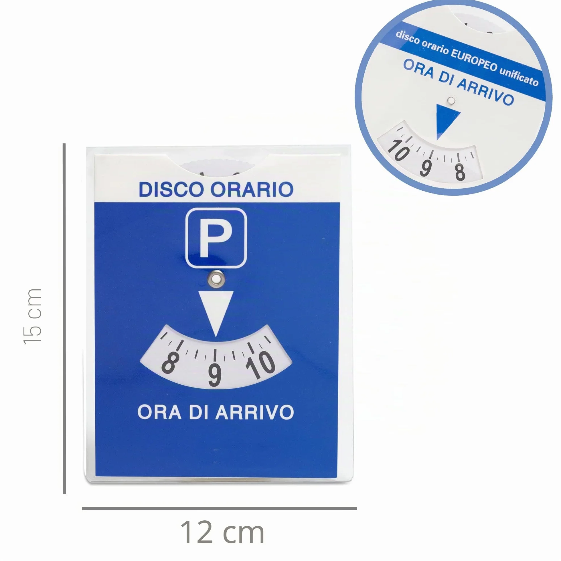 Disco Orario Auto Europeo con Busta Protettiva PVC 15x12 cm - Parchimetro Italiano per Auto e Moto - Accessori Auto Interno
