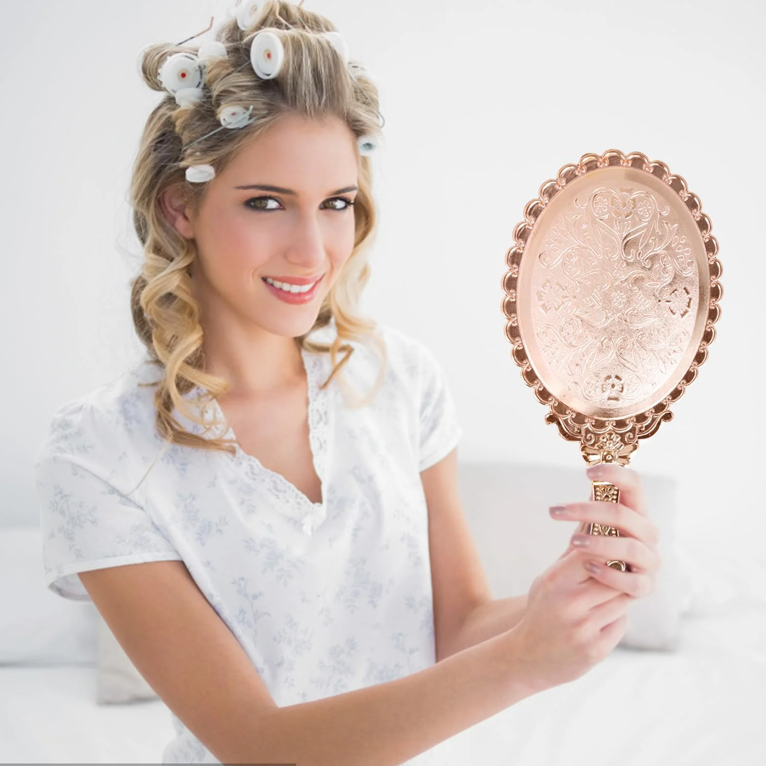Specchio tascabile vintage, specchio da viaggio, specchio da viaggio, specchio vintage per il trucco per ragazze e donne bellezza trucco (oro rosa)