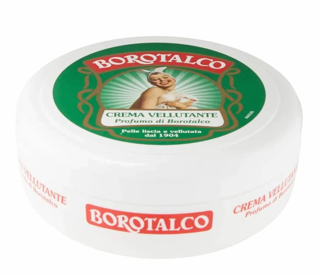 12x Borotalco - Crema Vellutante, Profumo di Borotalco, Pelle liscia e vellutata - 150ml + 1 Busta di Talco Felce Azzurra in omaggio da 100g
