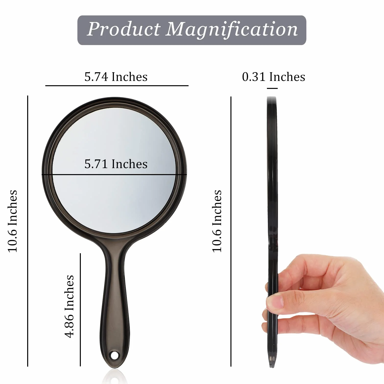 Specchio a Mano per Trucco 1X/3X Ingranditore Doppia Faccia Rotondo Nero