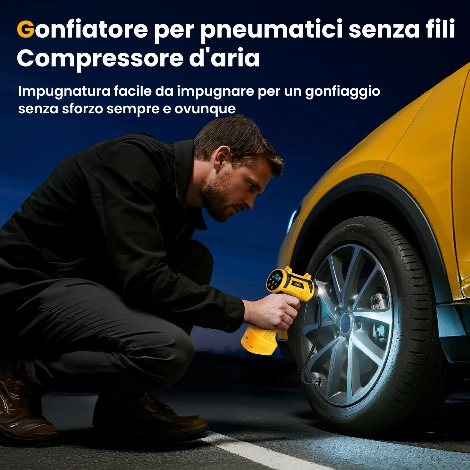 Compressore Aria Portatile Senza Fili 150PSI 22L/Min Gonfiatore Pneumatici Auto Batteria Ricaricabile Spegnimento Automatico Display LED 4 Modalità