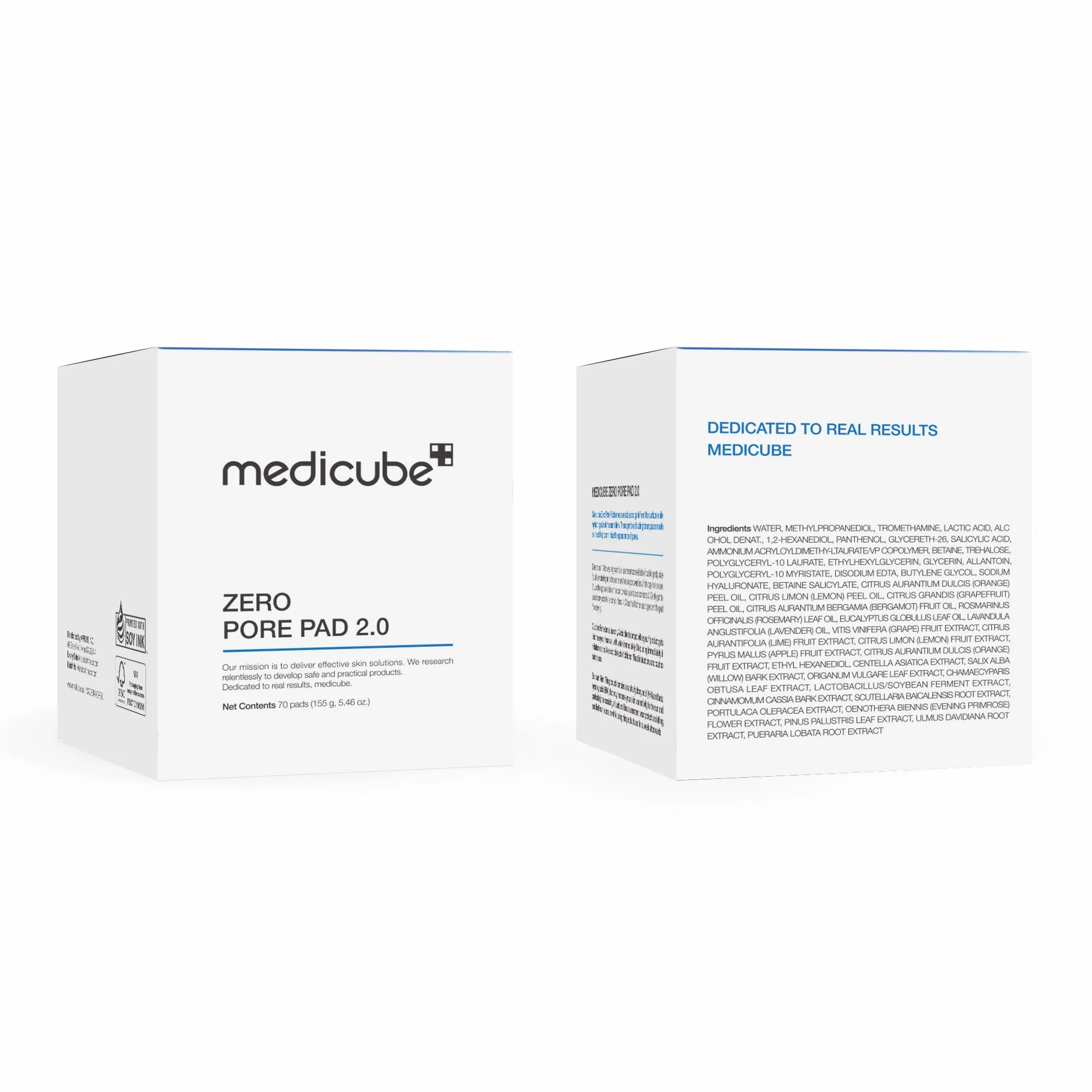 Medicube Zero Pore Pads 2.0 Tamponi Tonici Viso Esfoliazione Cura Pori Acido Lattico 4,5% Acido Salicilico BHA 0,45% 70 Unità