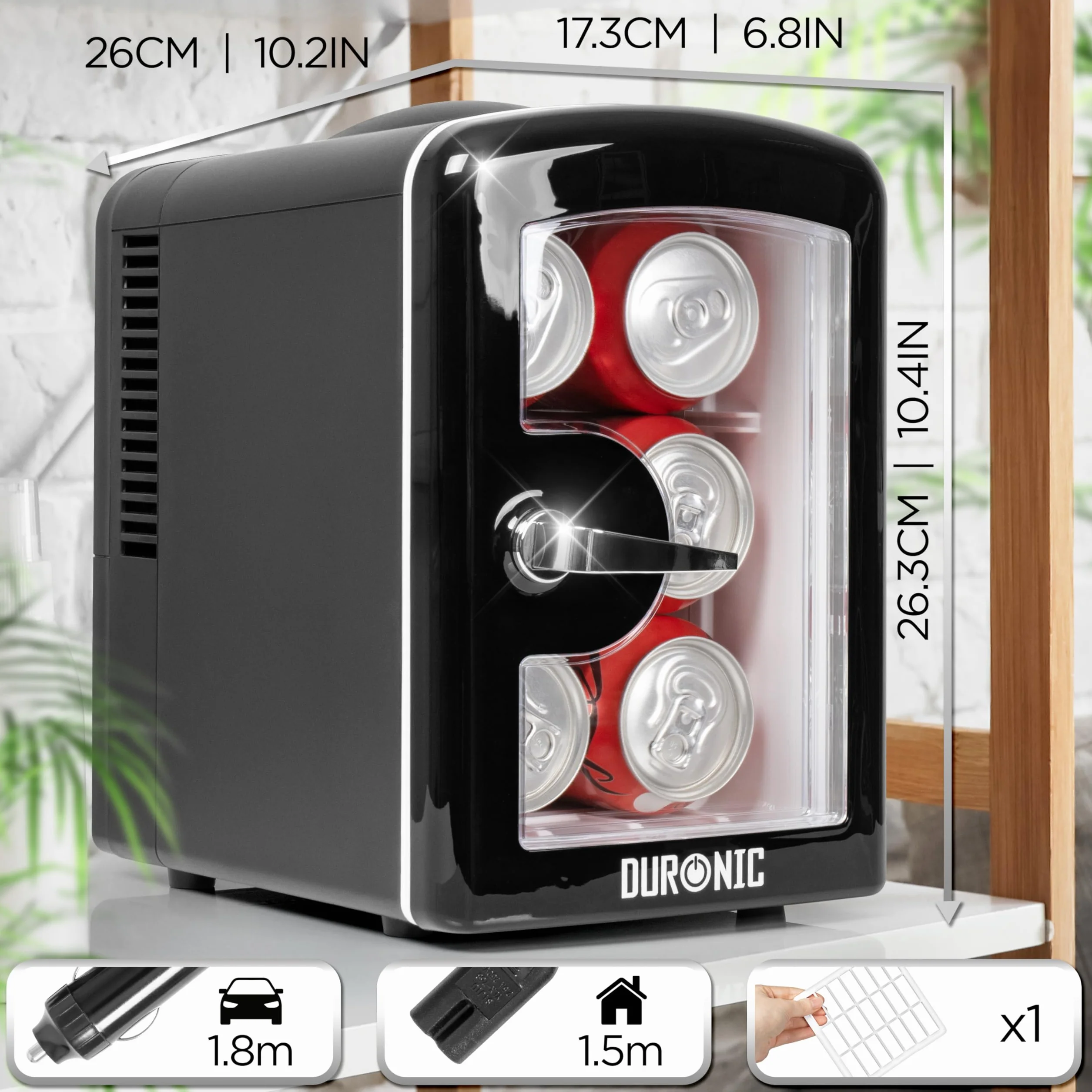 Duronic MFW4 BK Mini Frigo Termoelettrico Portatile 4L per Cosmetici e Bevande, Skincare Cooler, Caldo/Freddo, 6 Lattine, AC/DC 12V Auto e 220V Casa Nero