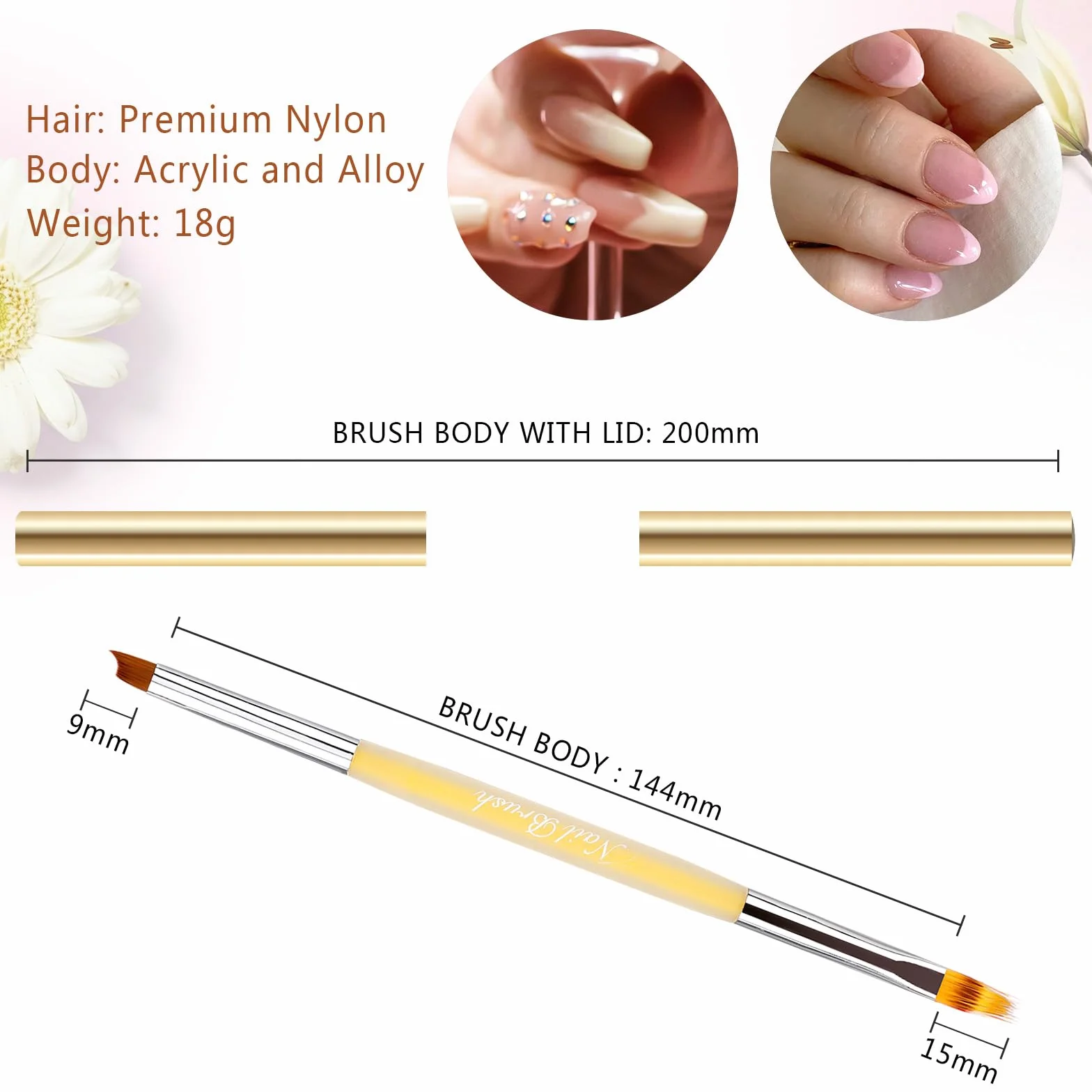 Pennelli Unghie Gel Ombre/French Professionali con Tappo Penna per Nail Art Semipermanente, LEA-SHALL Pennello Doppia Estremità 2 Teste Ombre/Francese Pennellino Ricostruzione Set