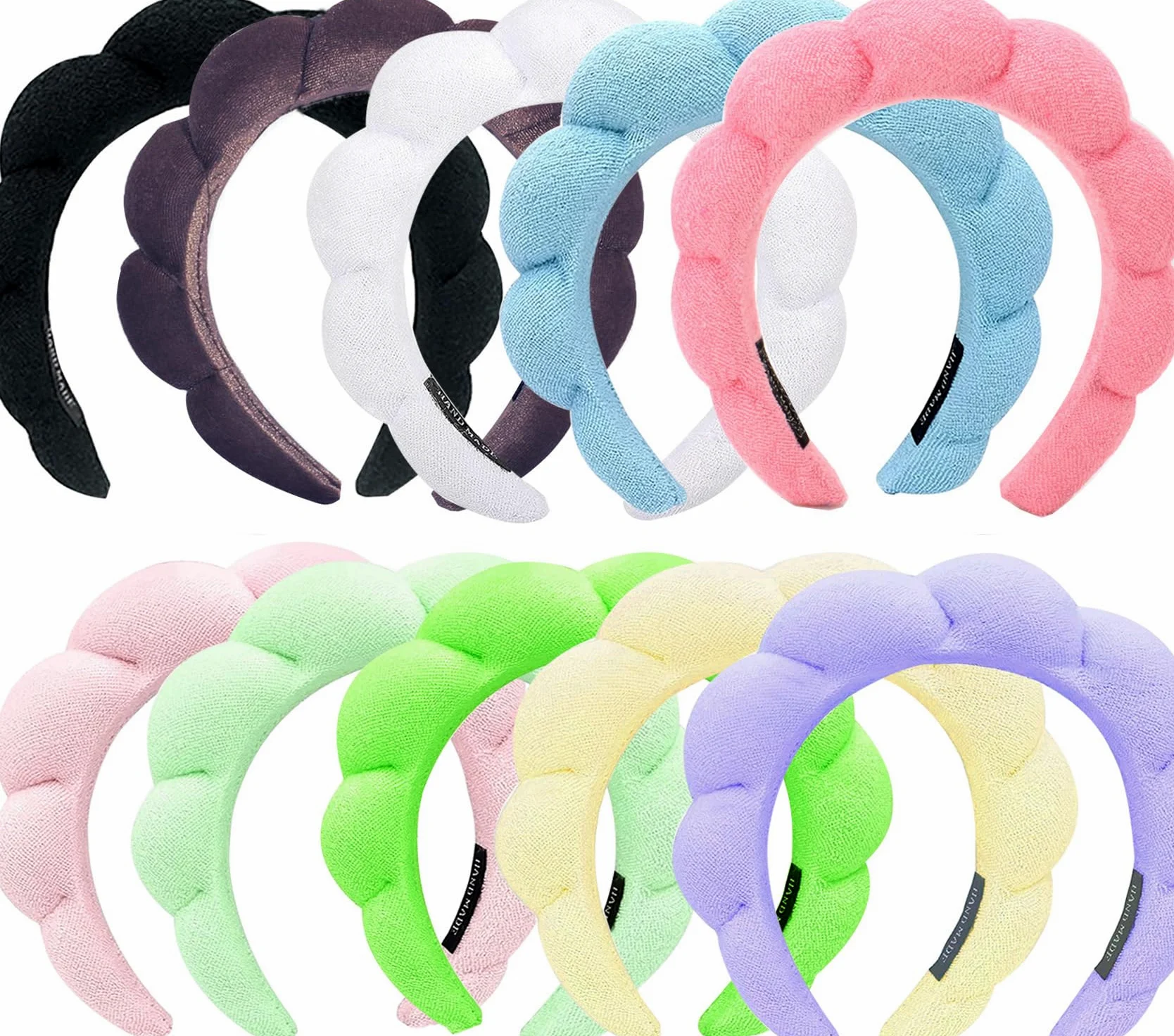 Fascia per capelli in spugna per donne, fascia per la cura della pelle, fascia per il lavaggio del viso, morbida fascia per trucco preppy per spa lavaggio viso trucco (confezione da 10)