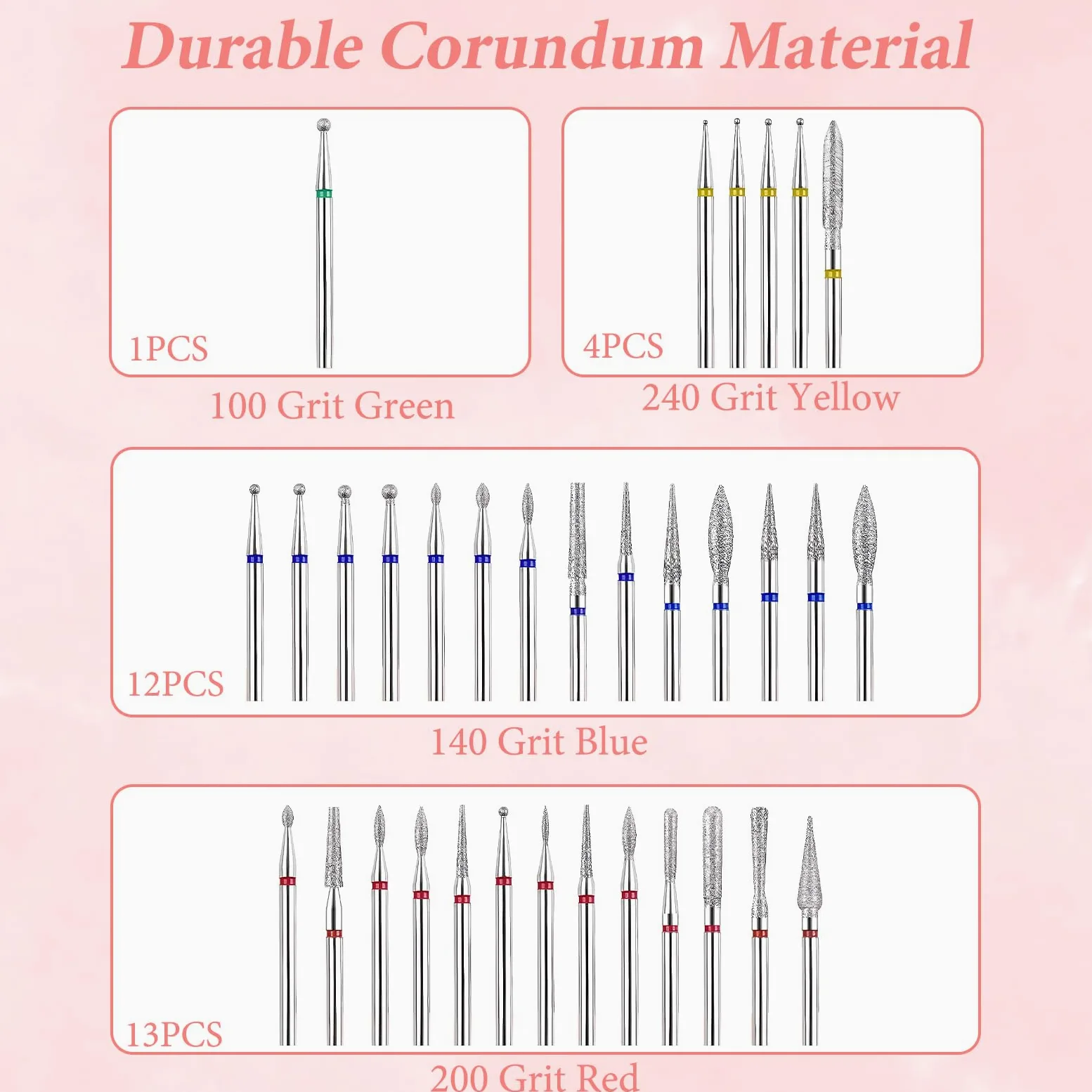 Set di 30 punte per fresa per unghie, fresa per unghie, punte per cuticole con aste da 3/32 pollici per manicure, cura delle unghie, mani e piedi