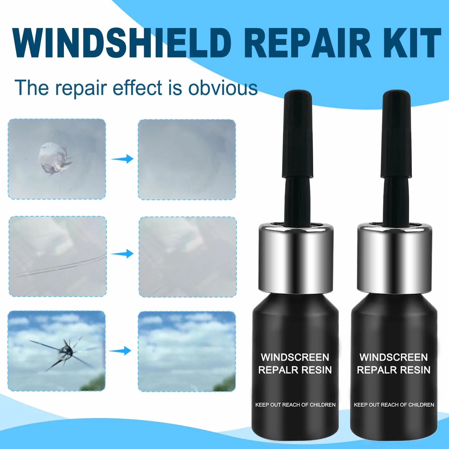 Kit Riparazione Parabrezza Auto, Liquido per Riparazione Vetri Auto, Colla per Riparazione Vetri Auto