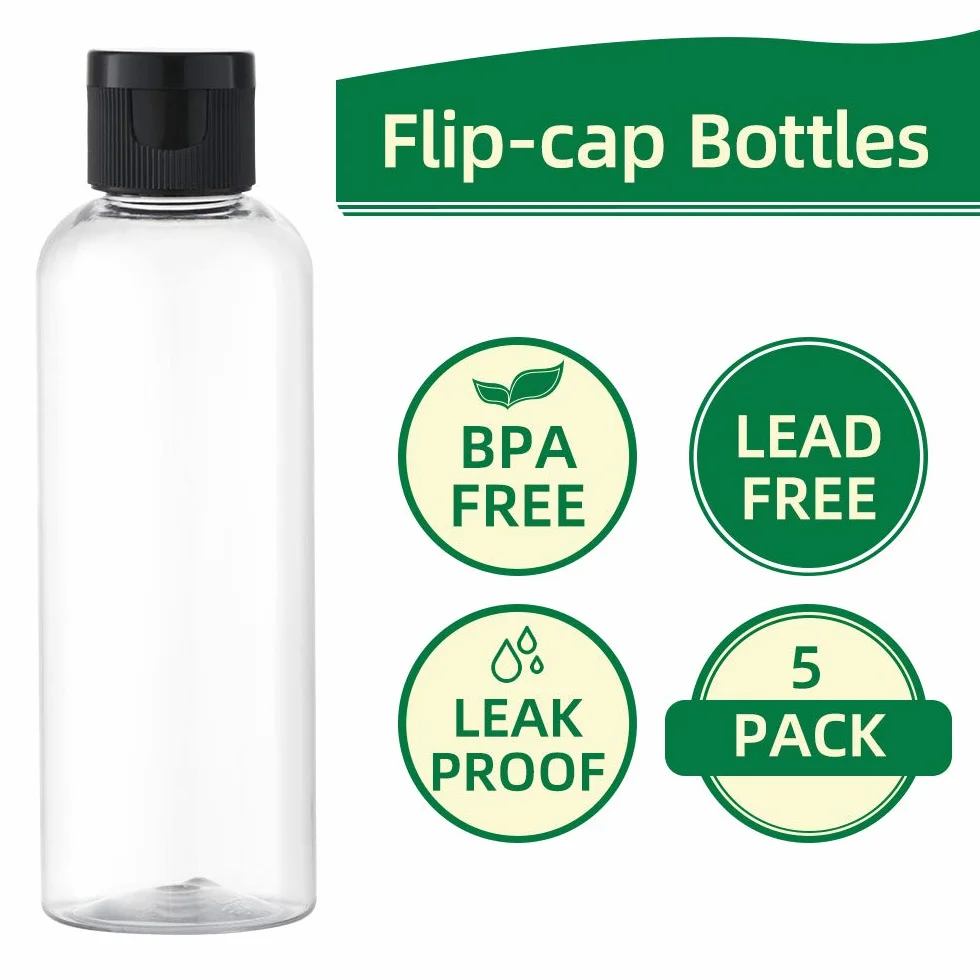Toureal 100ML Bottiglie Vuoto da Viaggio con Tappo Flip Top (5 Pezz) Flaconi per Cosmetici (Trasparente)