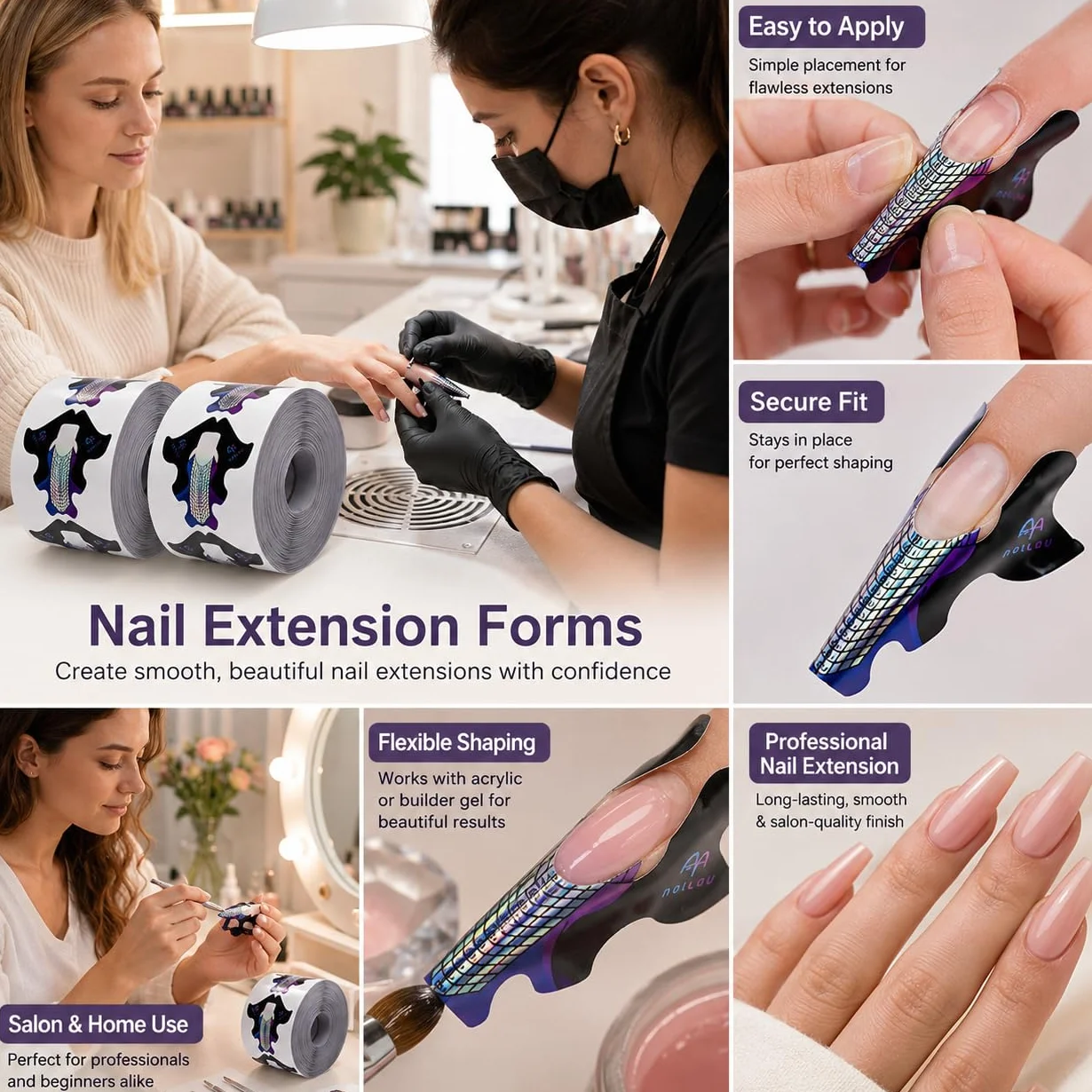 200 Modelli Unghie Autoadesivi per Ricostruzione Unghie, Nail Forms Professionali per Gel e Acrilico, Cartine Unghie con Scala Graduata