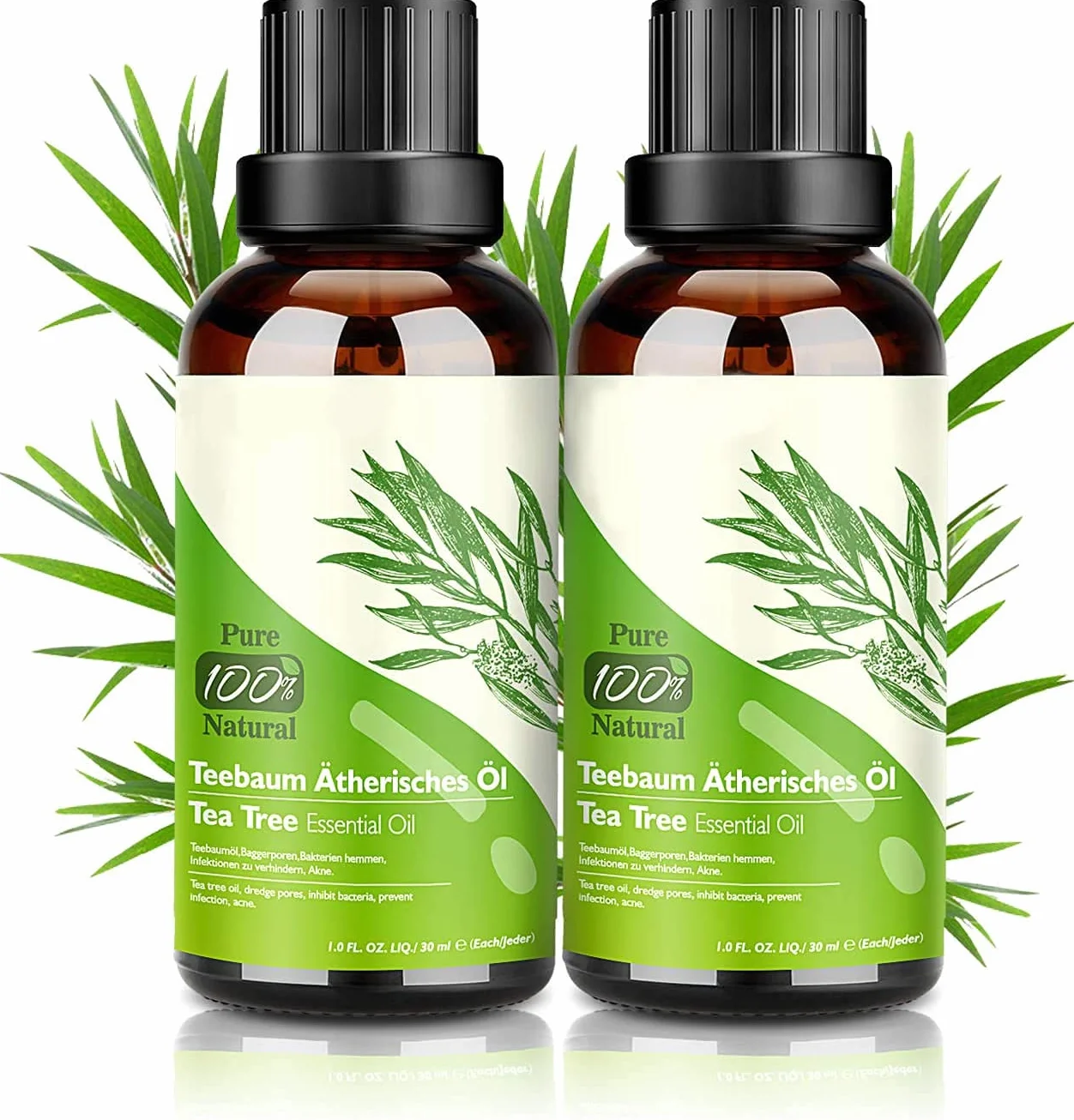 Tea Tree Oil Puro 100% Olio Essenziale Tea Tree 2 PACK - Oli di Acne Naturale Anti Acne e Brufoli Aromaterapia 30ML