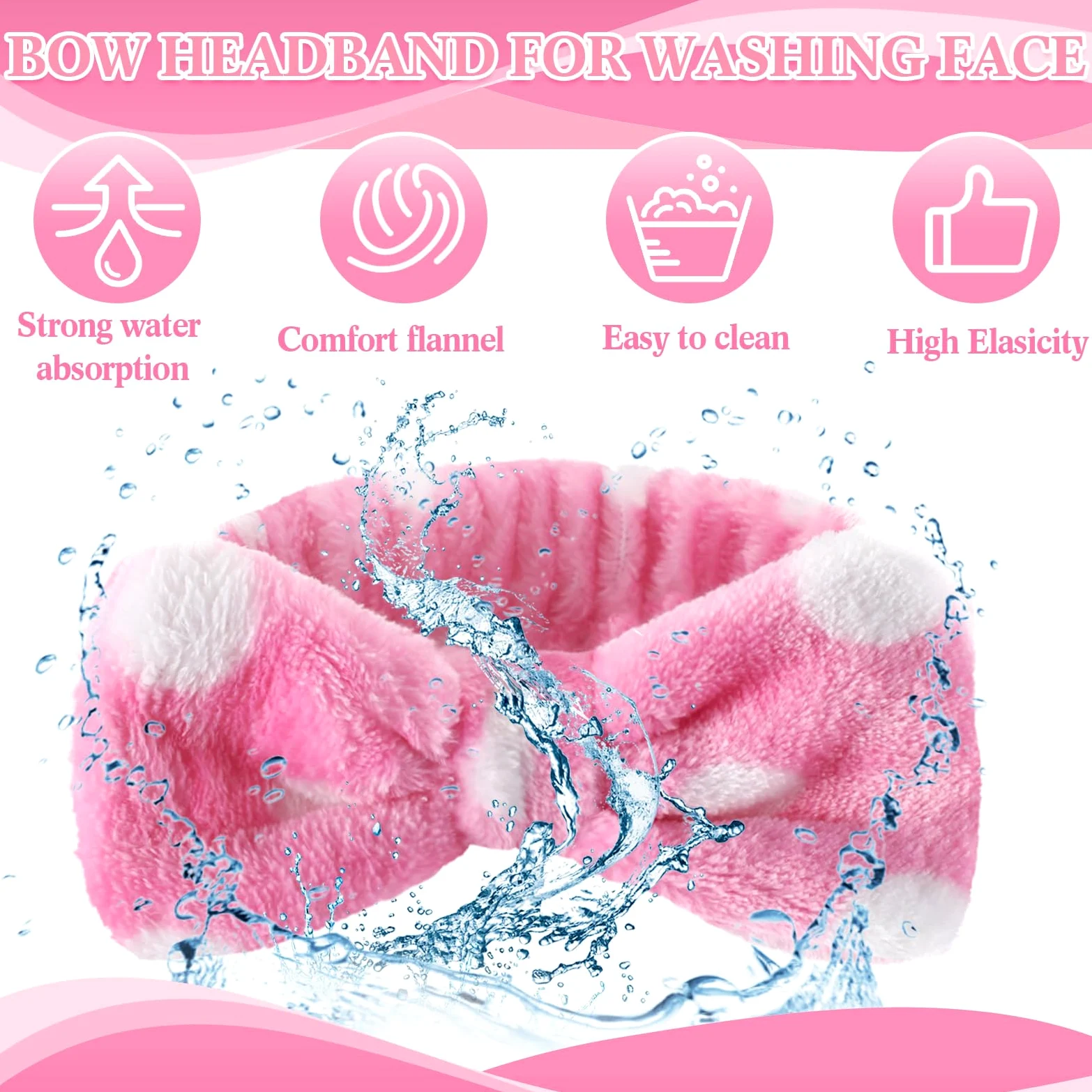 50 fasce elastiche per capelli da spa, per lavare il viso, con fiocco rimovibile, per donne, damigelle d'onore, proposte, regali in morbido pile per la cura della pelle, in microfibra, a pois