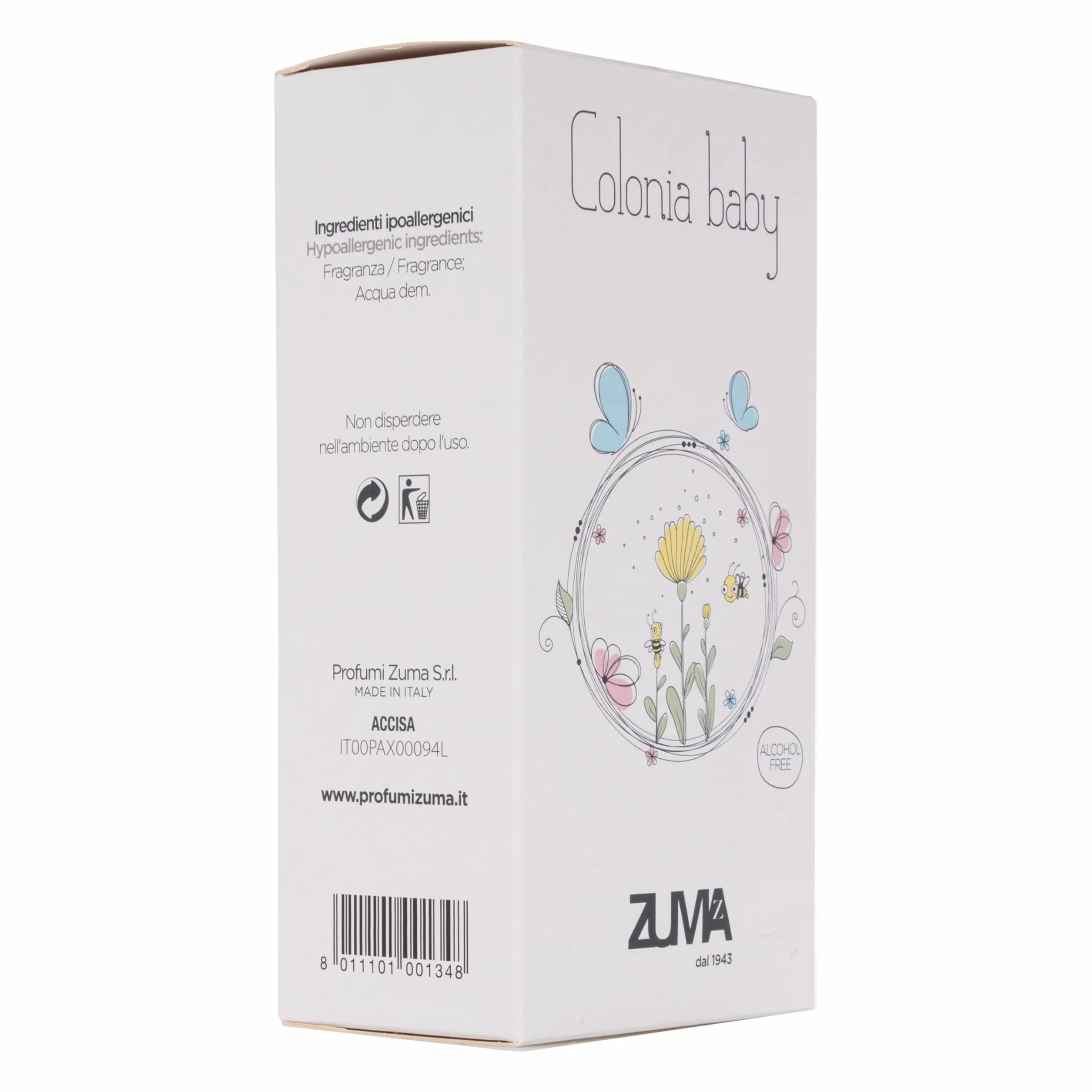 Profumi Zuma Acqua di Colonia Neonato Senza Alcol 100 ml Fragranza Floreale Talcata