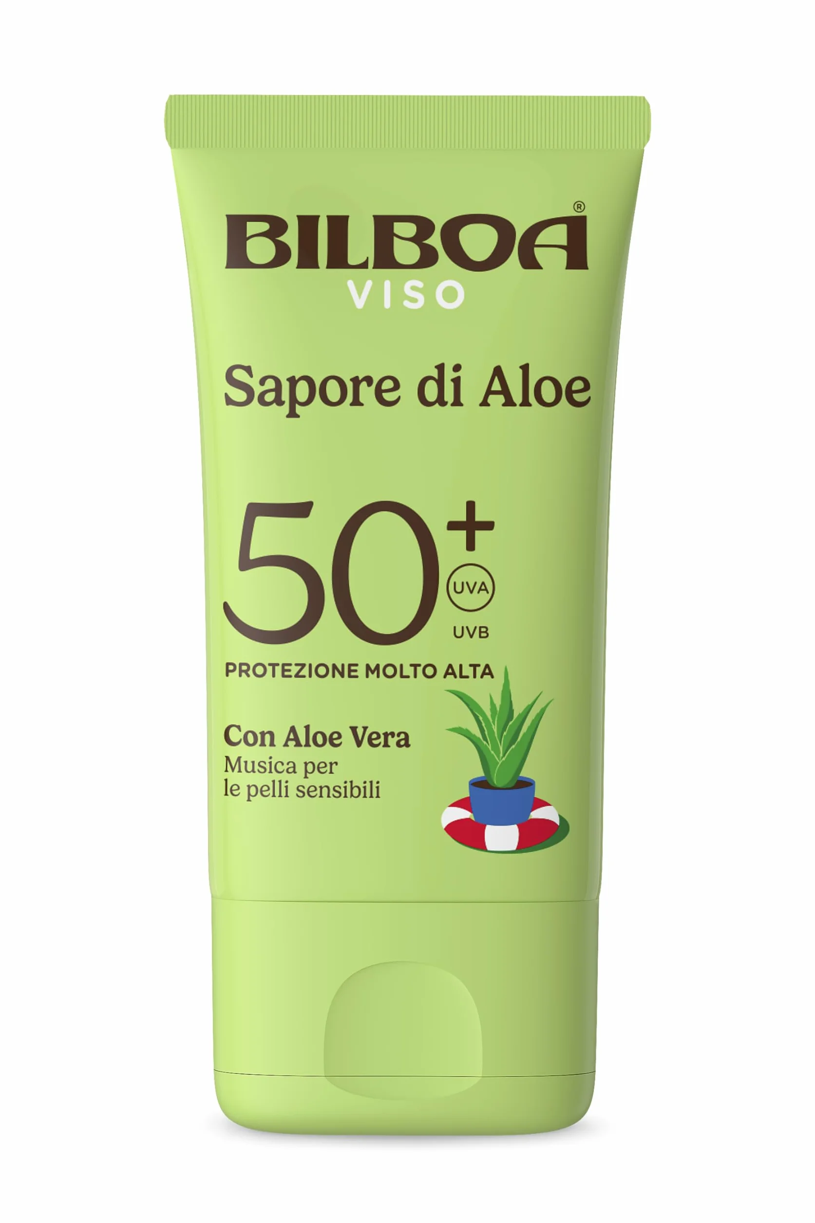 Bilboa Sapore di Aloe Crema Solare Viso SPF 50+ 40 ml Resistente all’Acqua Pelli Sensibili
