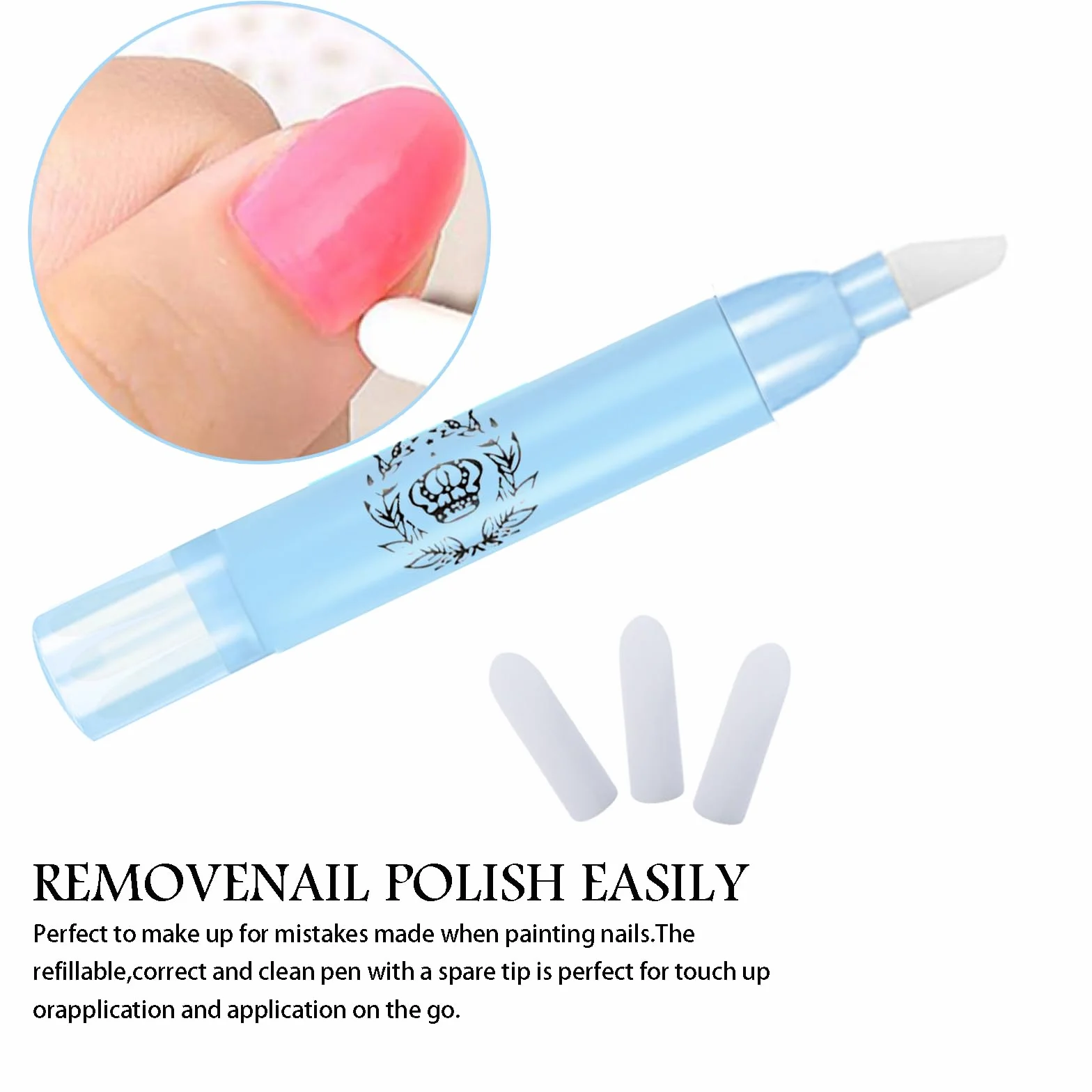 Nail Remover Correzione Pen 3 Pezzi con 9 Punte di Ricambio Rimozione Smalto Senza Solvente
