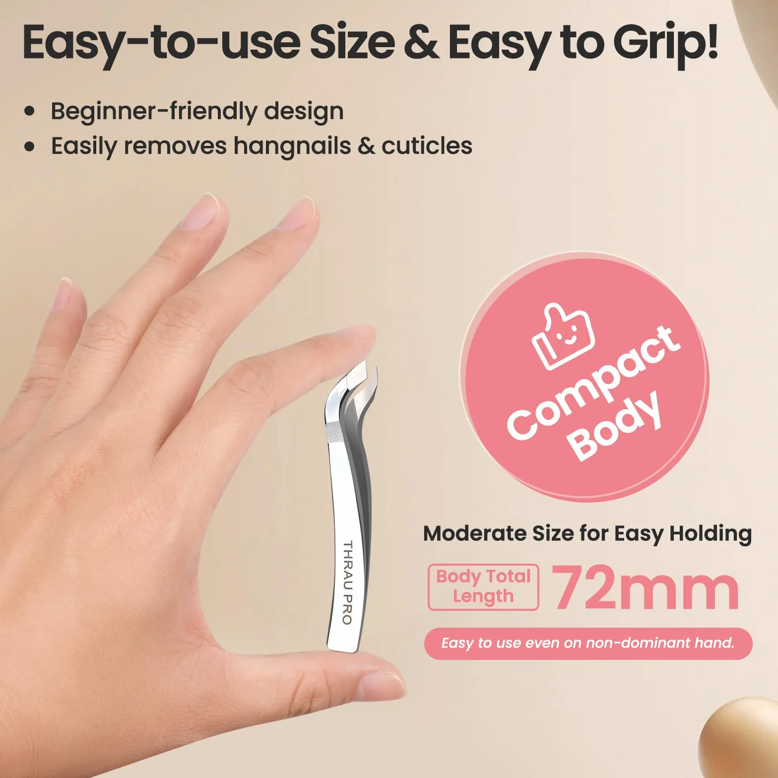 THRAU Pinza Cuticole Professionale in Acciaio Inox per Manicure e Pedicure