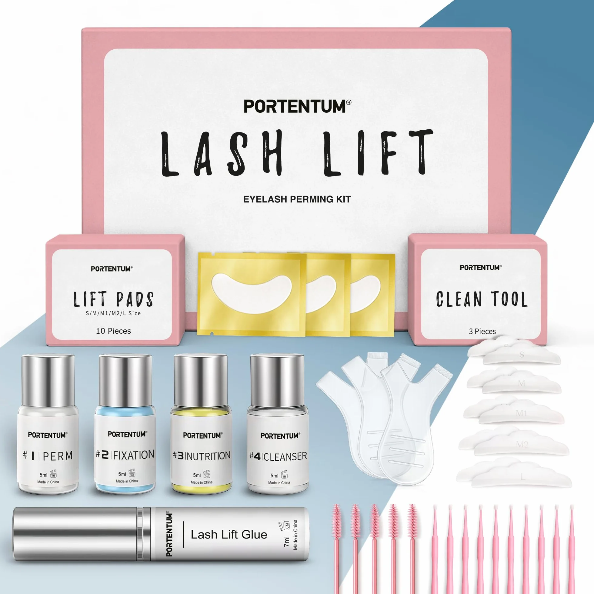 PORTENTUM Kit Laminazione Ciglia Professionale Semipermanente per Ciglia Arricciate