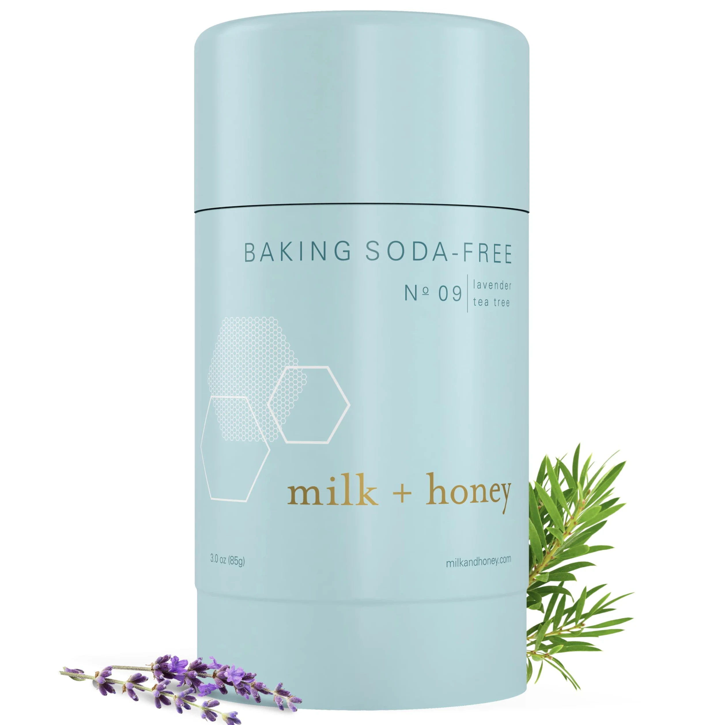milk + honey Baking Soda Free, Deodorante senza alluminio, n. 09, con lavanda e oli per tè, deodorante naturale per donne e uomini, 3,0 Oz