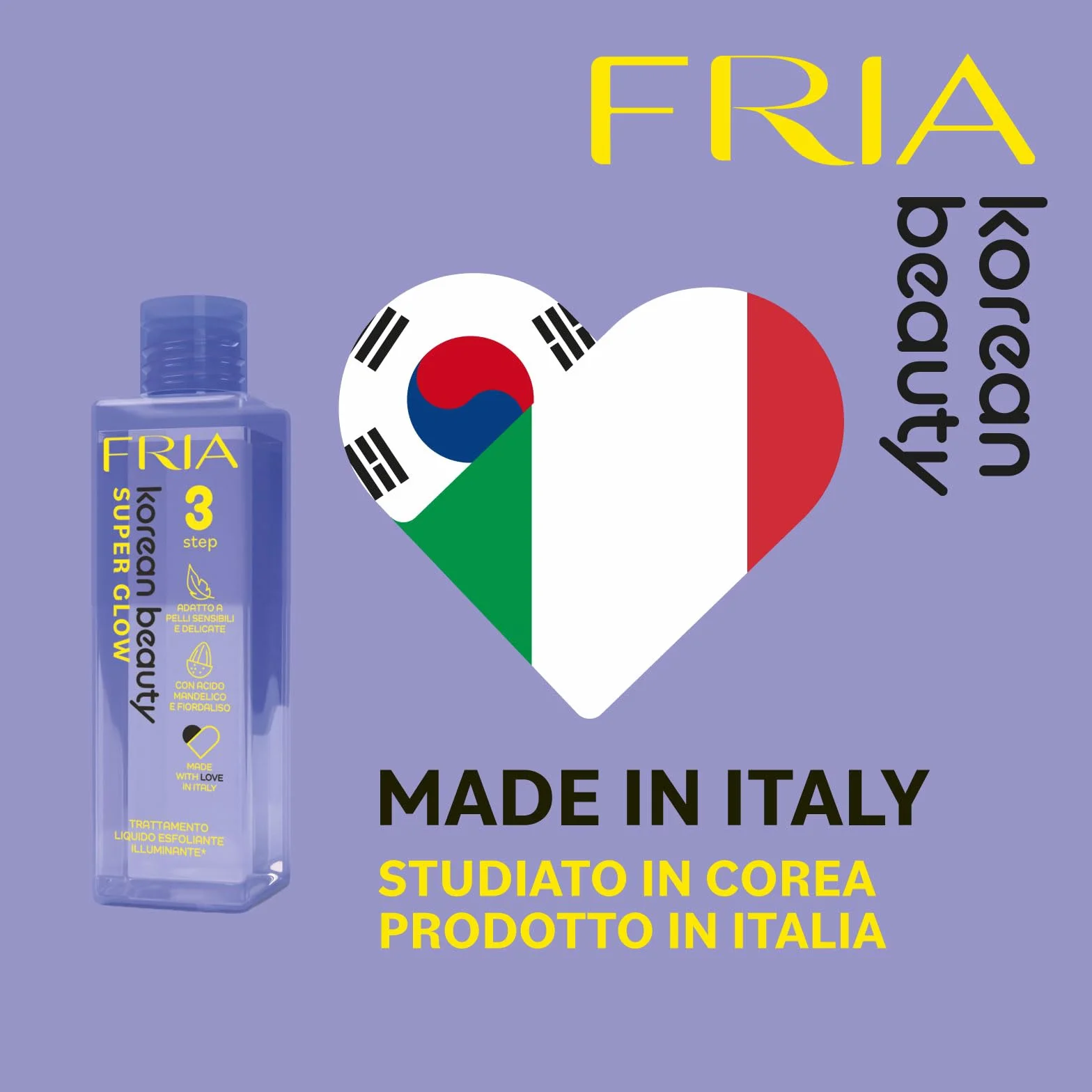 Fria Korean Beauty Trattamento Liquido Esfoliante Illuminante Super Glow, Adatto a Pelli Sensibili e Delicate, Con Acido Mandelico e Fiordaliso, Confezione da 150ml