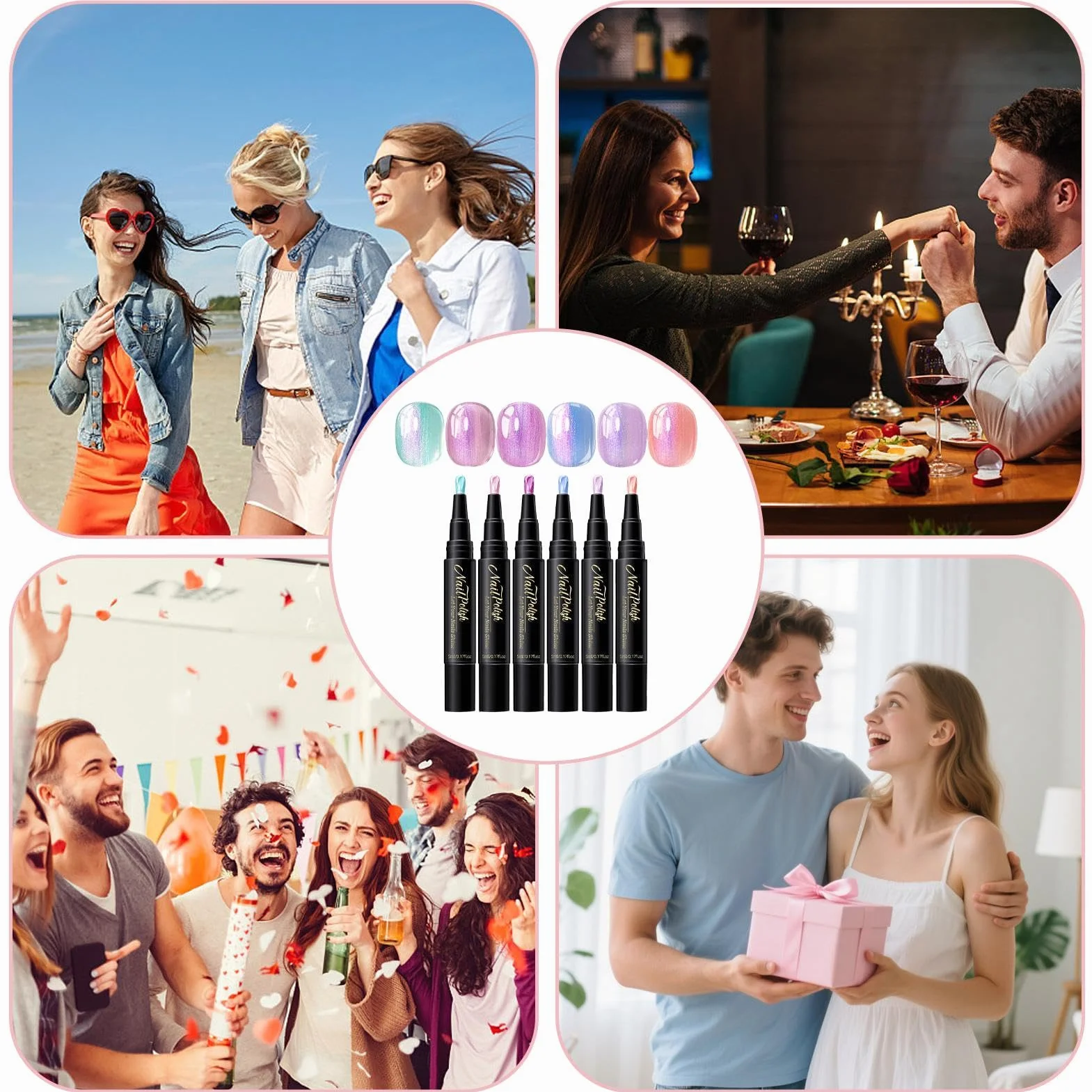 Penne Da Unghie,Gel A Base D'Acqua 6 Colori,Set Di Pennarelli Smalto Unghie Ad Asciugatura All'Aria - Per Casa Salone Feste Viaggi Matrimoni Pratica Donne Ragazze Principianti