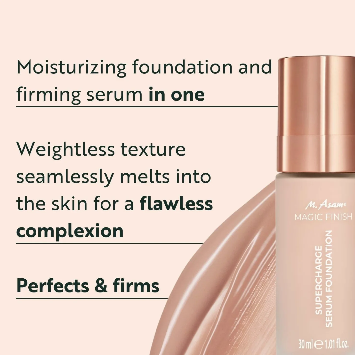 M. Asam Magic Finish Supercharge Siero Fondotinta Rose Fair (1,01 Fl Oz) | Siero viso idratante e rassodante in uno, crema CC anti-età con copertura ottimale e acido ialuronico