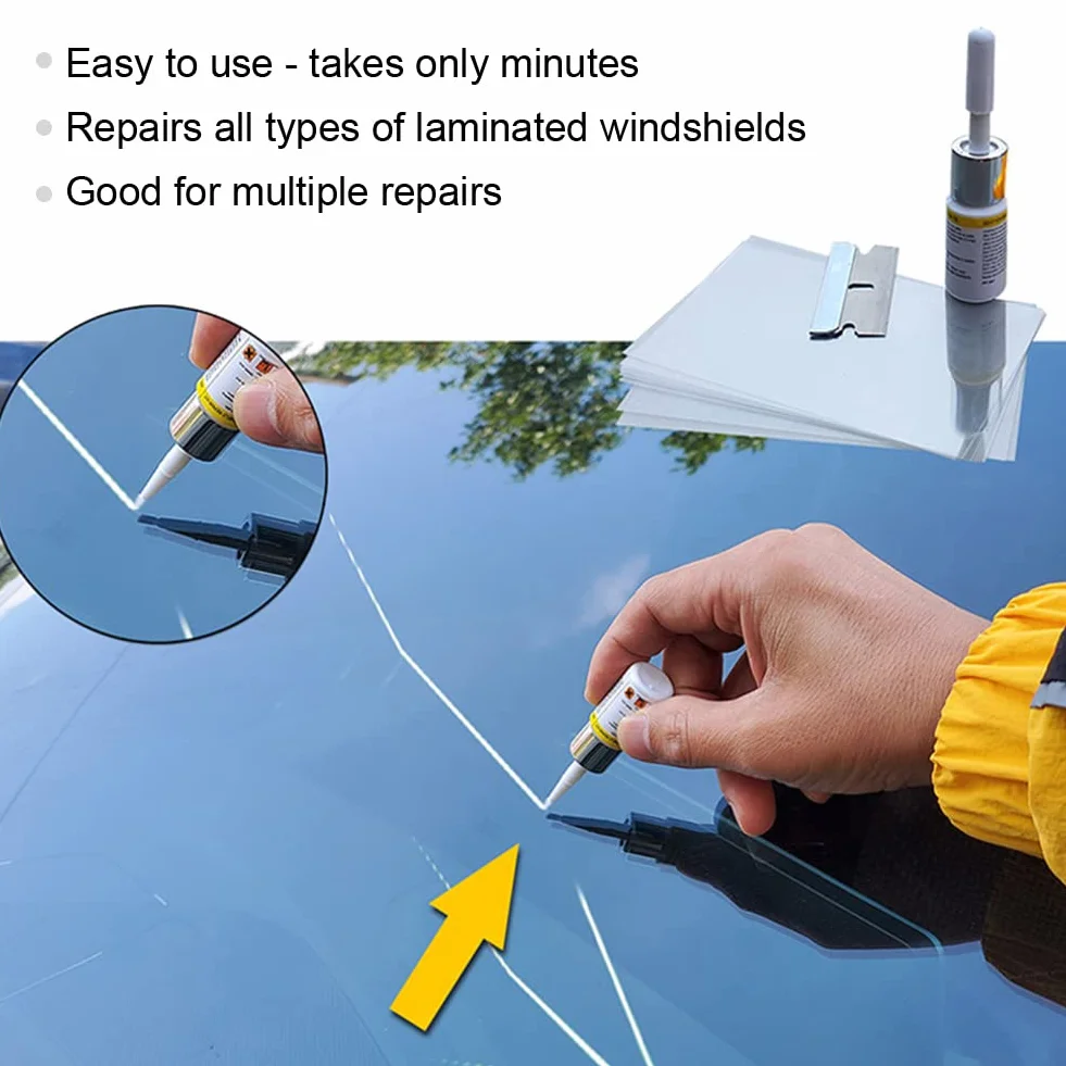 Kit Riparazione Crepe Vetro per Parabrezza Auto, Set Repair Liquido