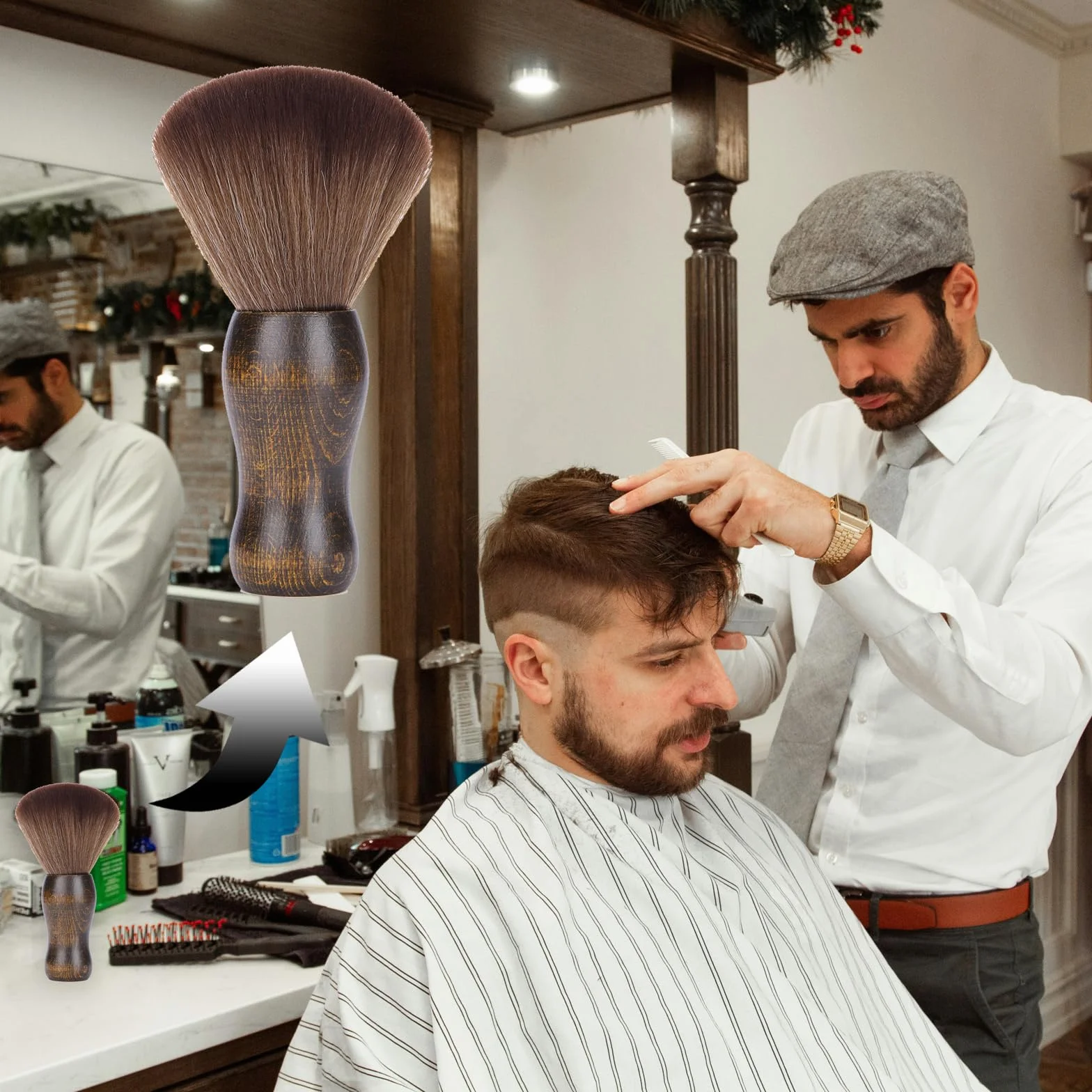 WhaleO Pennello da Barba Spazzola Barbiere per Salone,Pennello Professionale per Talco,Barbiere Collo Spazzola Spazzola Barba per Barber Shop,Spazzola Professionale per Parrucchieri/Barbiere in Legno