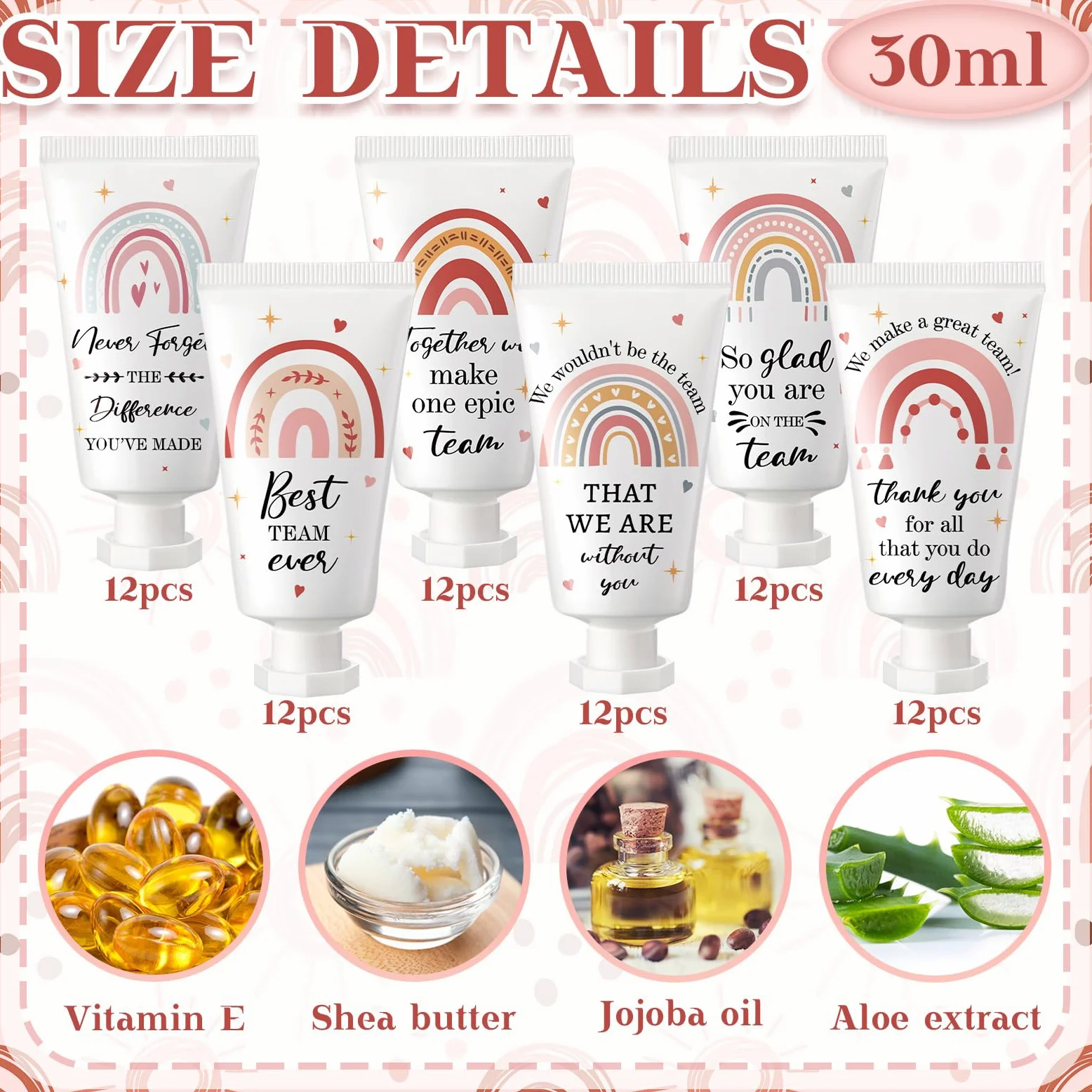 Confezione da 72 creme per le mani formato da viaggio per ringraziare i dipendenti, regalo di ringraziamento, lozione per le mani stile boho arcobaleno, ideale per la festa dell'insegnante