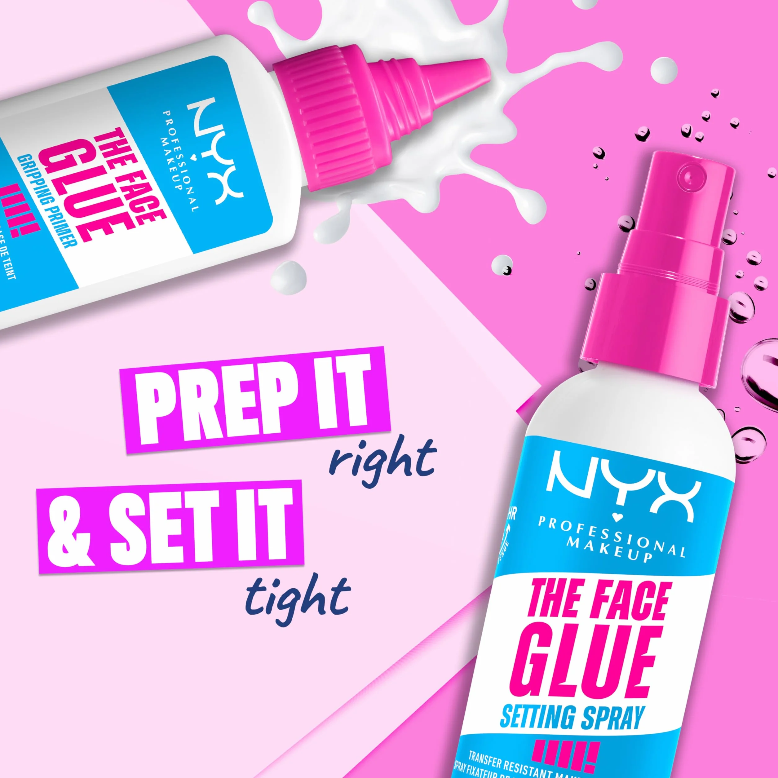 NYX Professional Makeup Spray Fissante, Per Tutti i Tipi di Pelle, Makeup Intatto fino a 24H, Finish Vellutato e Look Fresco Tutto il Giorno, Con Sciroppo d'Acero, The Face Glue, 60 ml